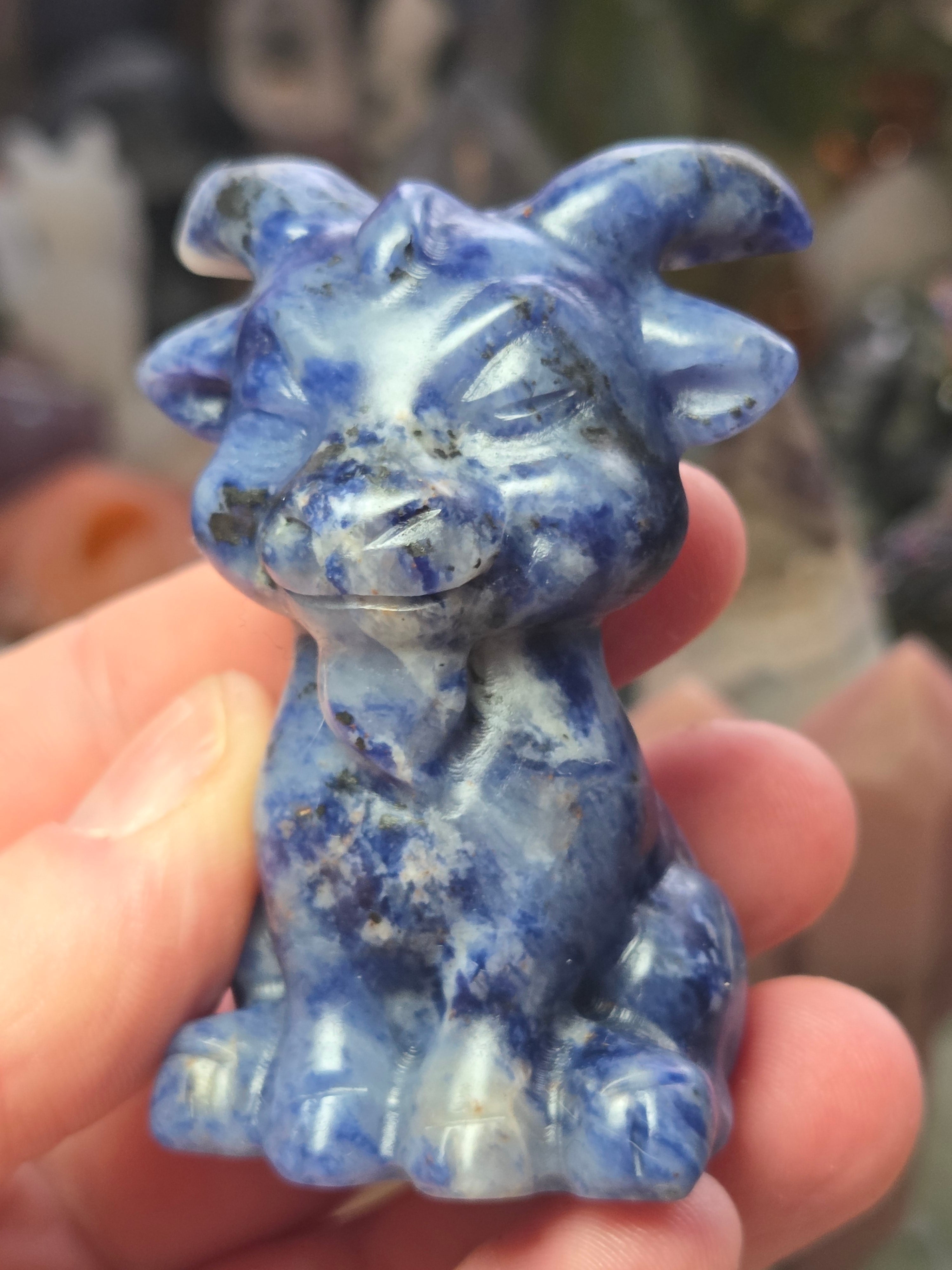 Sodalite crystal Goat carving