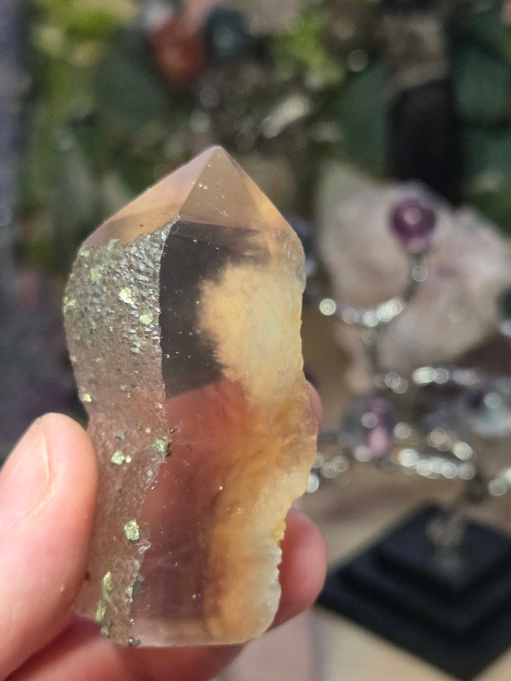 Raw Flourite crystal tower with pyrite