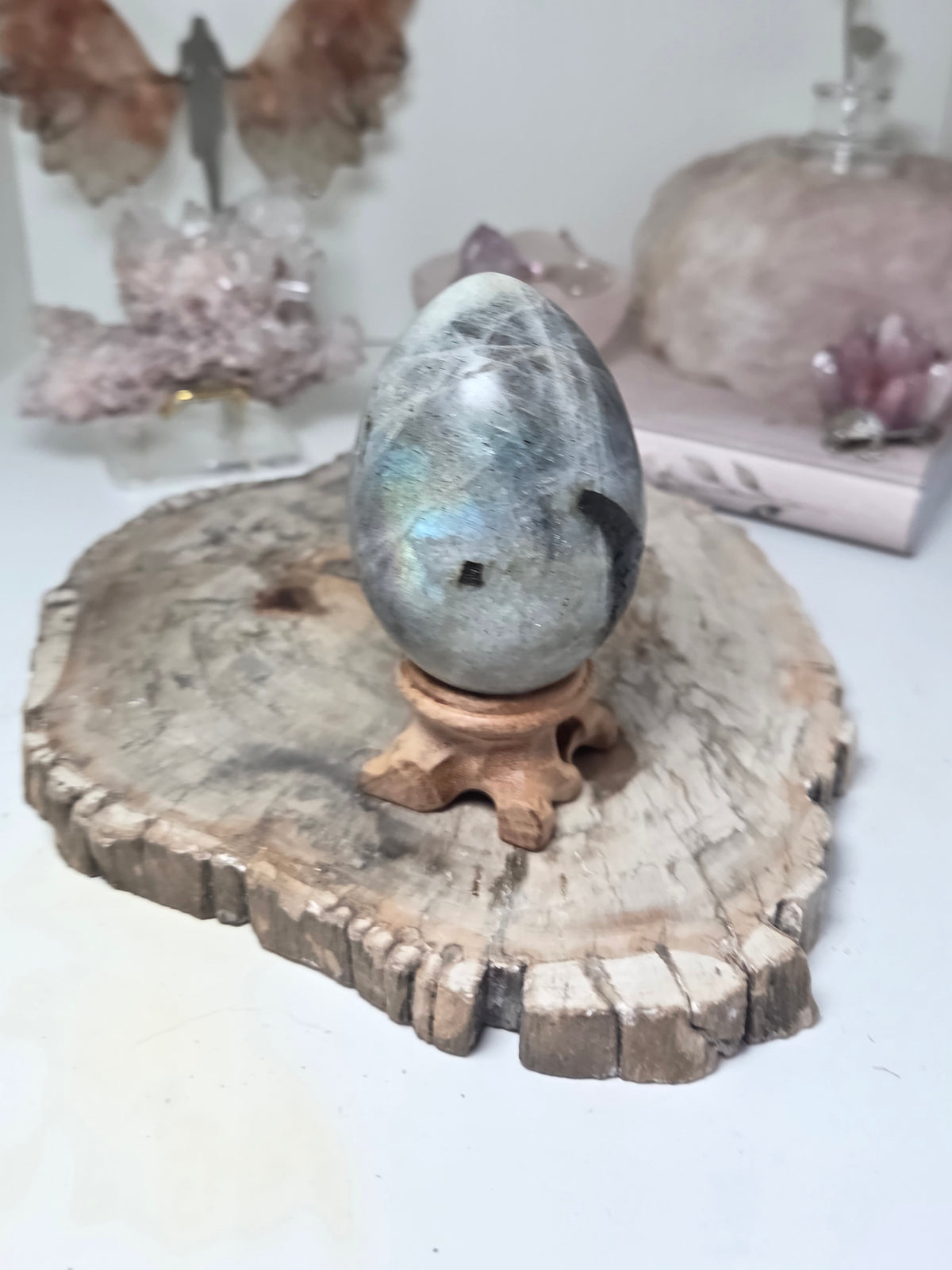 Labidorite crystal Egg carving