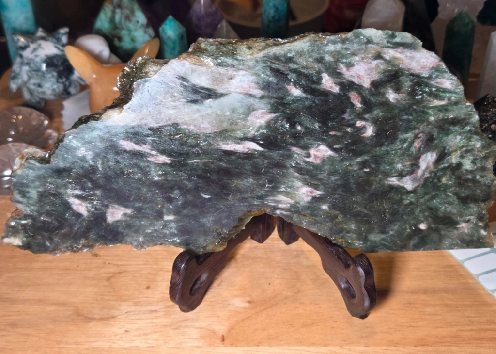 Sale - Green Mica crystal  slice with stand 50% off when checkout