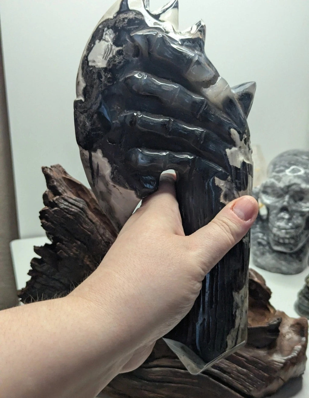 Amazing volcano Agate crystal Axe with custom stand - 30% off on checkout