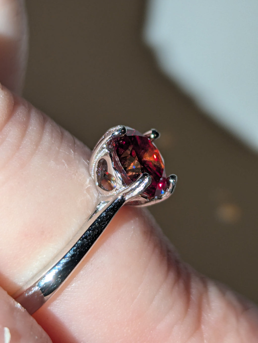 Red Moissanite diamond Adjustable ring