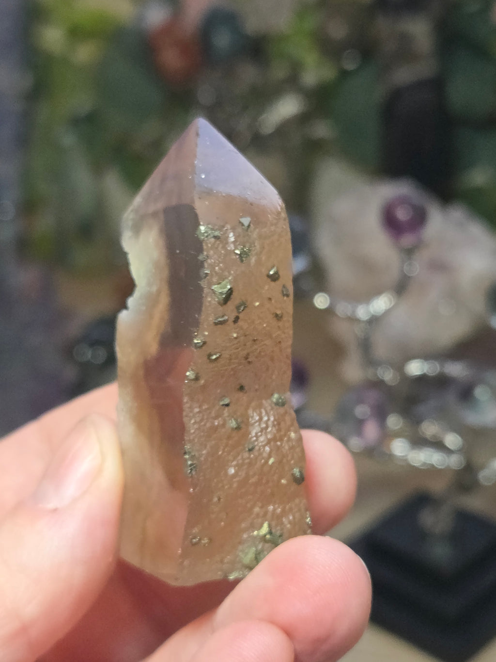 Raw Flourite crystal tower with pyrite