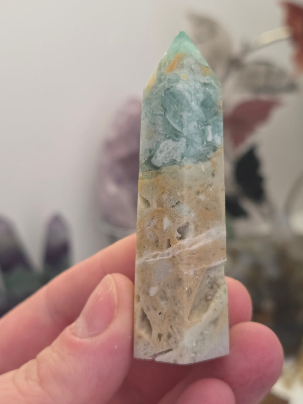 Flourite Agate crystal tower carving