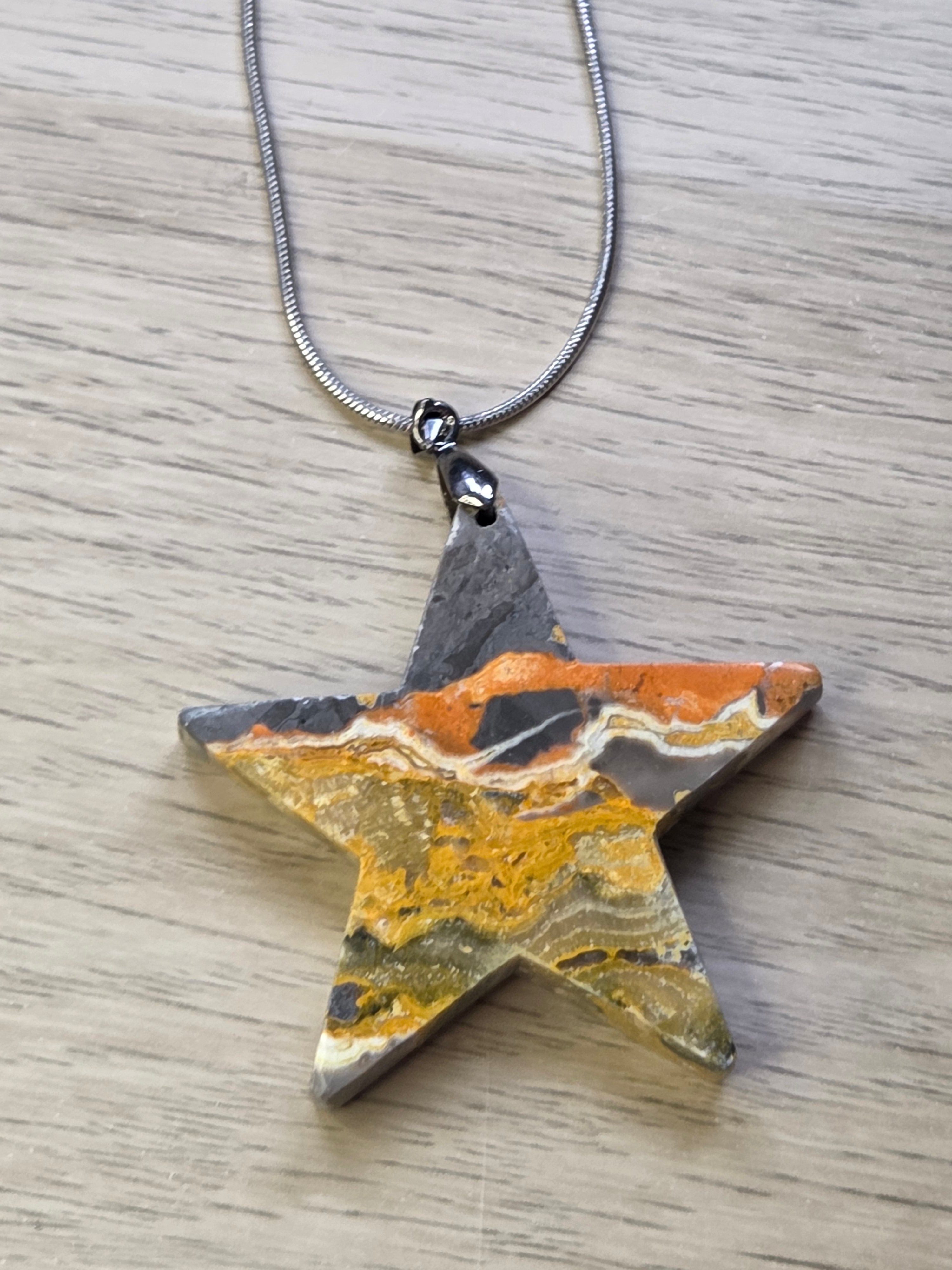 Bumblebee jasper crystal star necklace