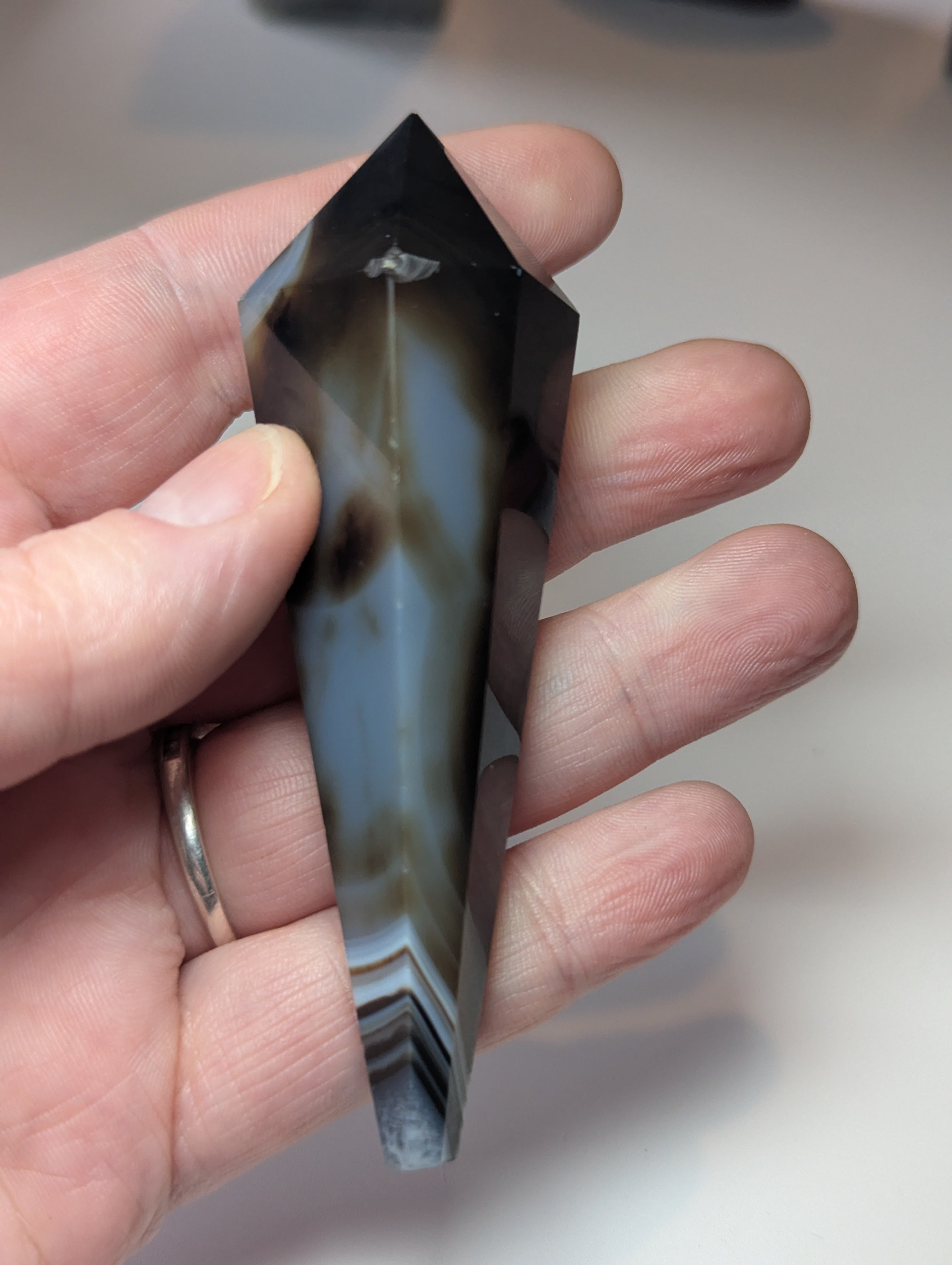 Sardonyx crystal wand carving with stand