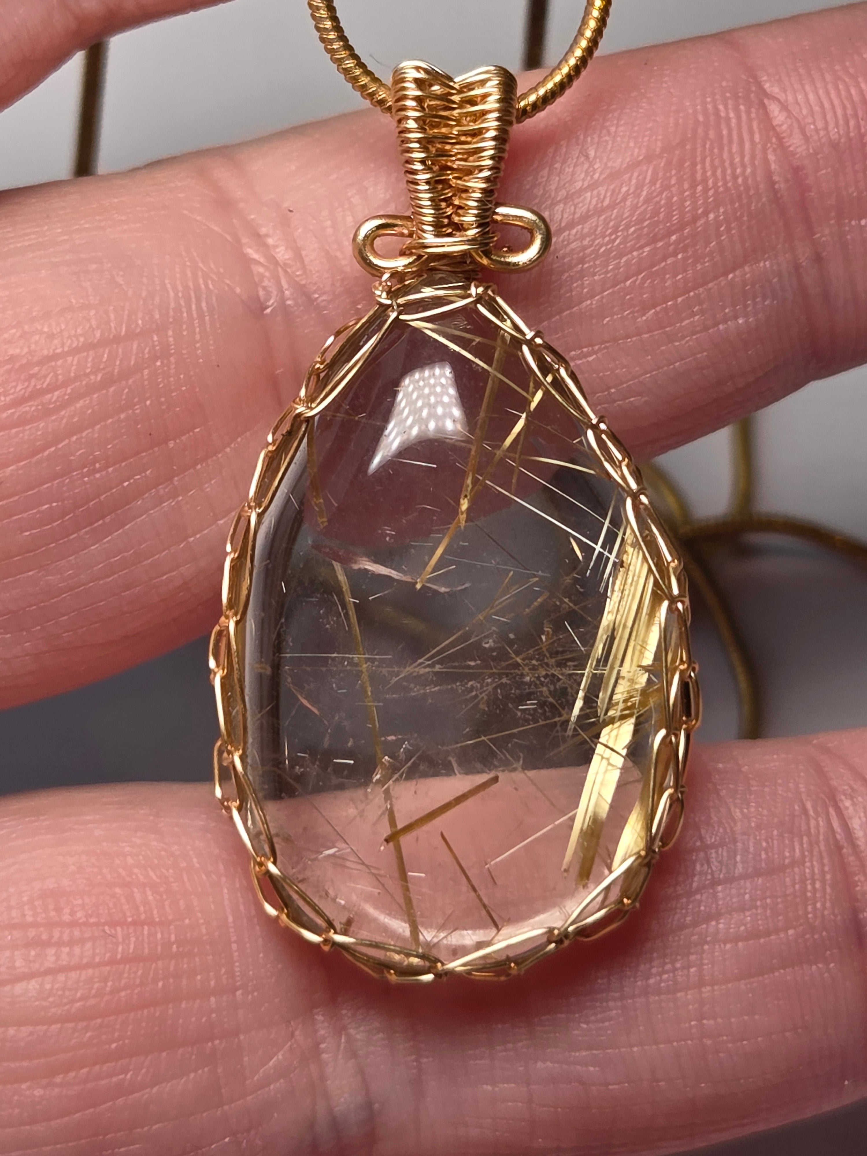 Golden Rutlile crystal handmade wire wrapped necklace