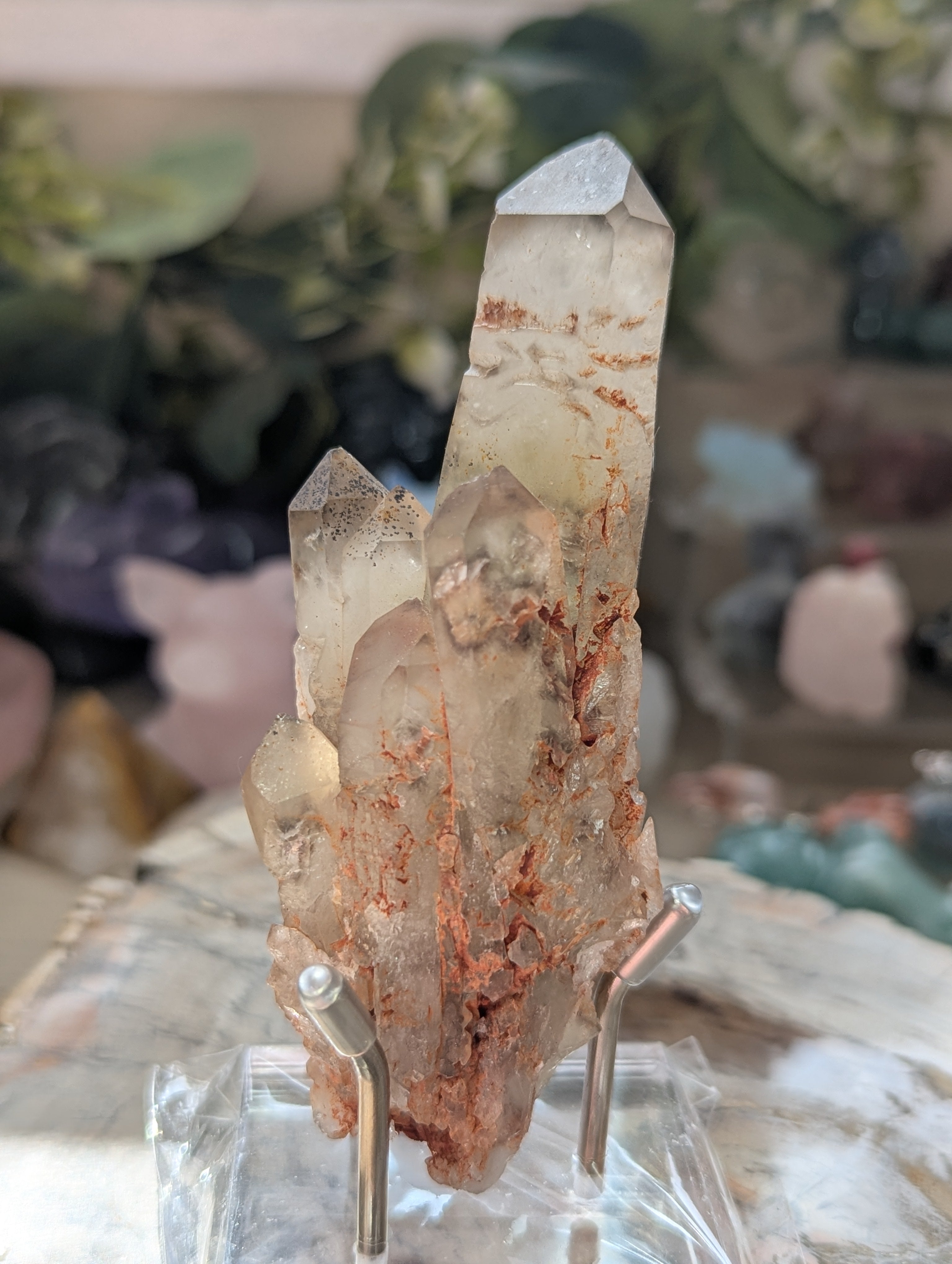 Amazing raw smokey Citrein crystal tower with stand