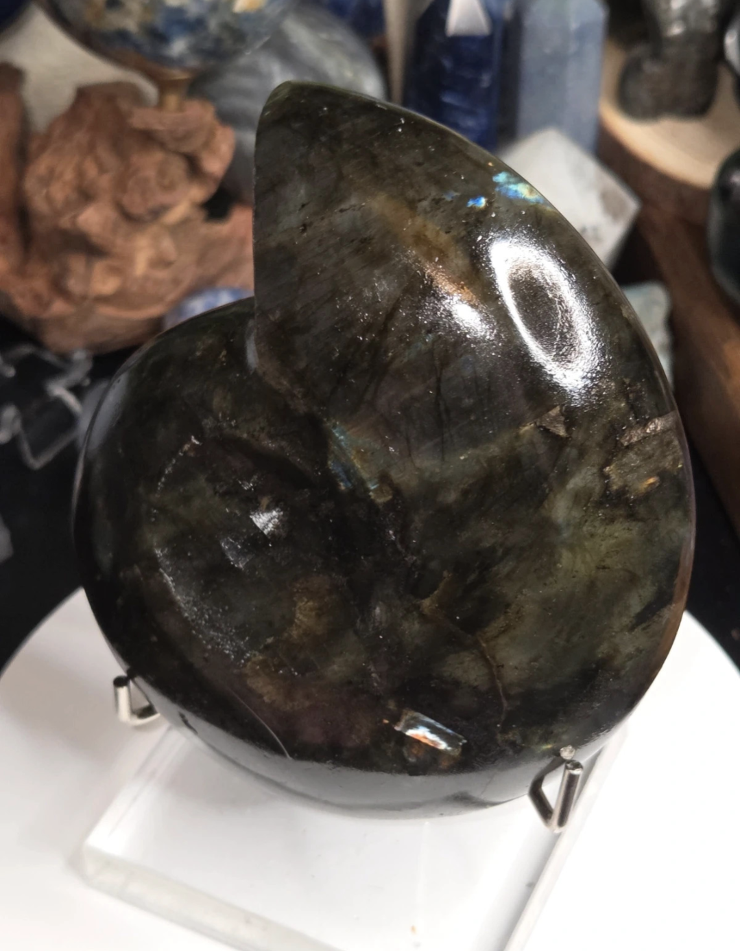 Sale - Large Amanite carving of labradorite crystal with Stand 50% off when checkout