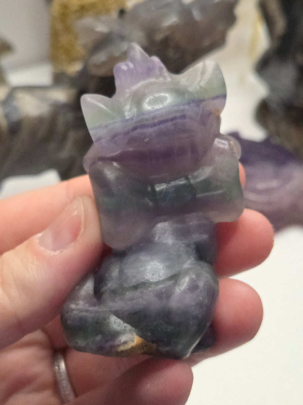Rainbow flourite crystal Marie Cat carving