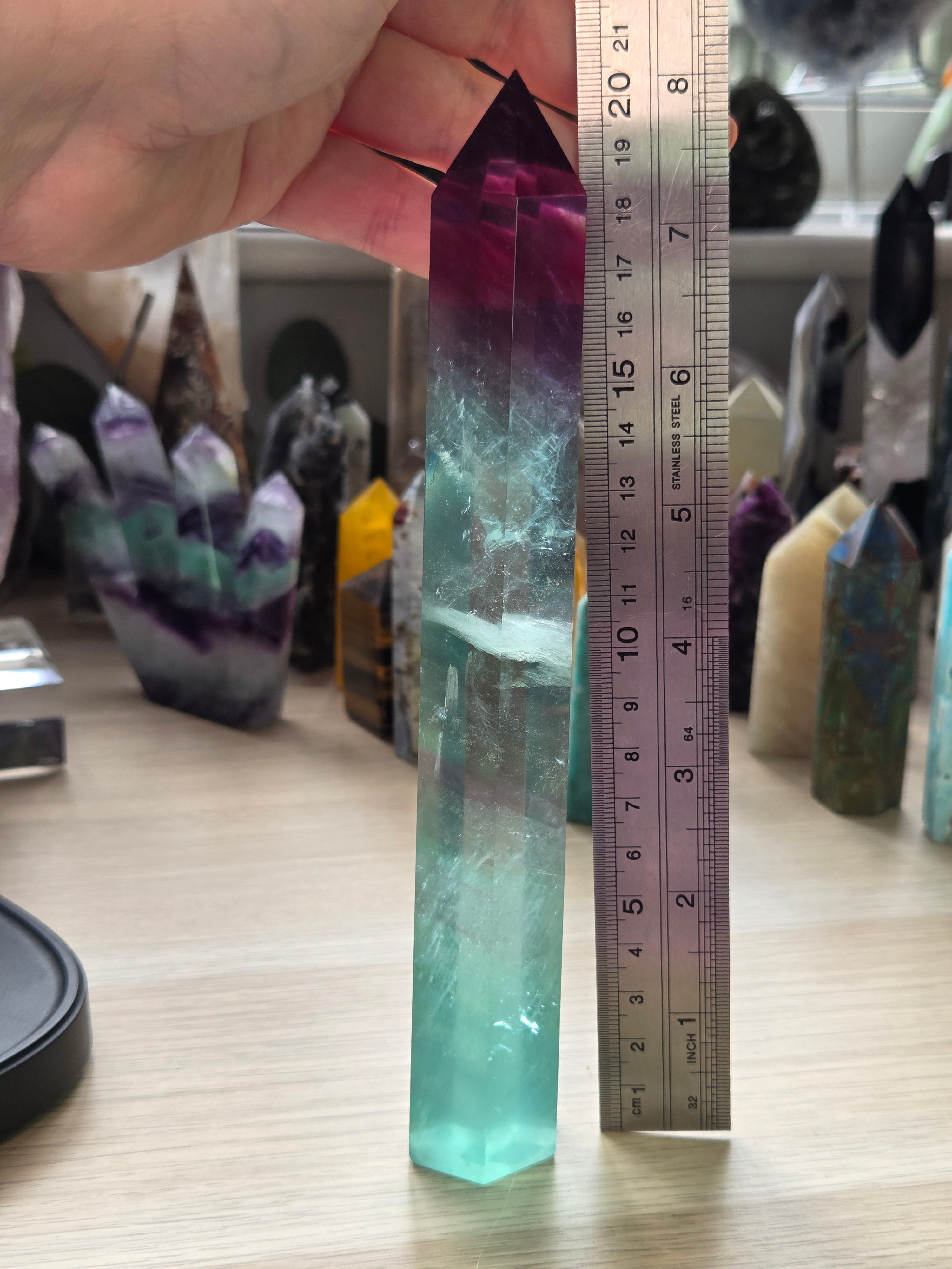 Beautiful large Flourite crystal tower carving