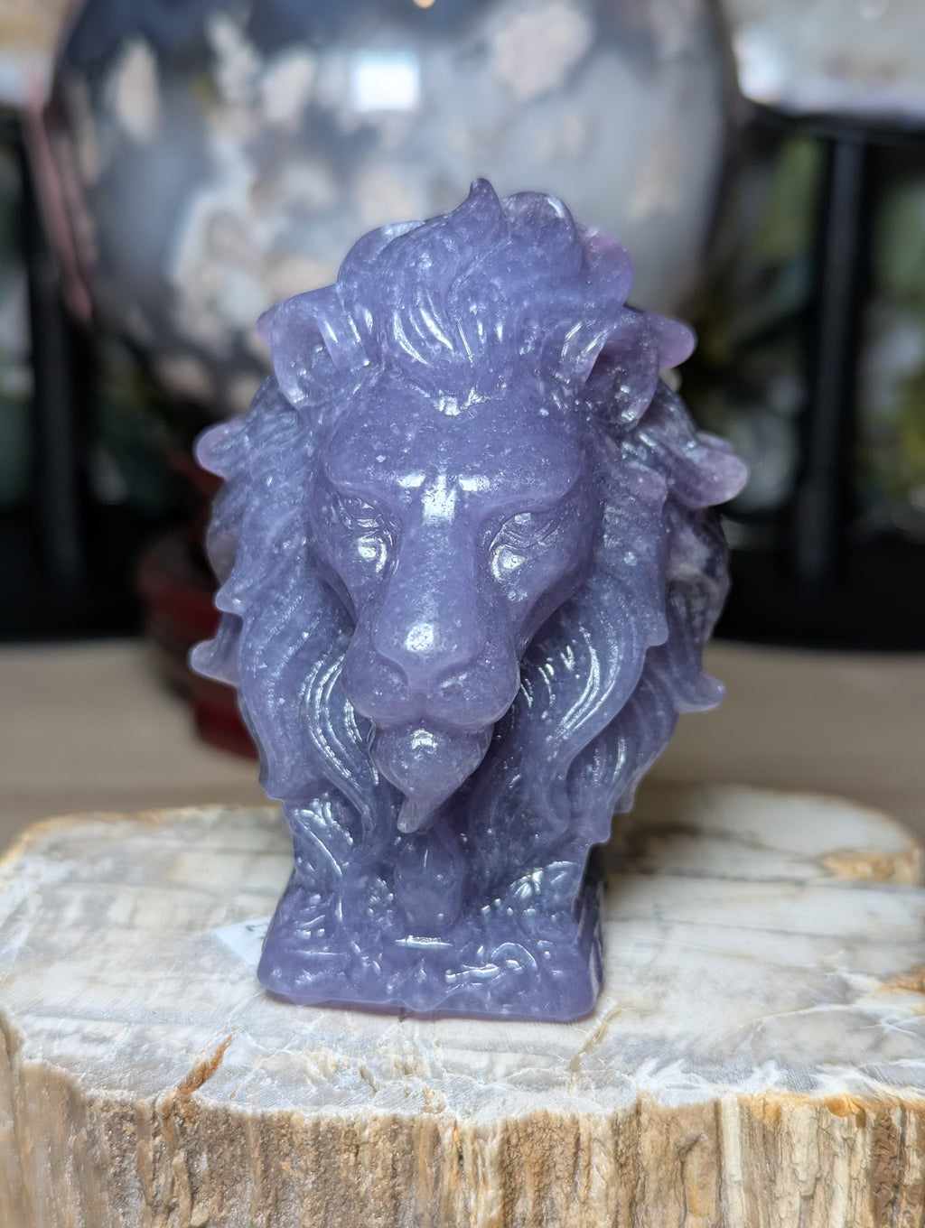 Lepidolite crystal large lion carving