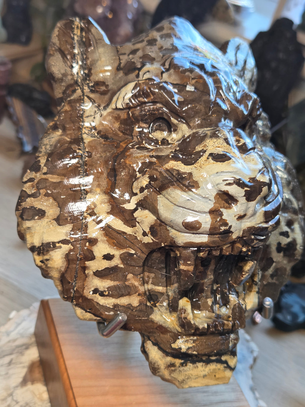 Amazing  Jasper Tiger head carving  with stand