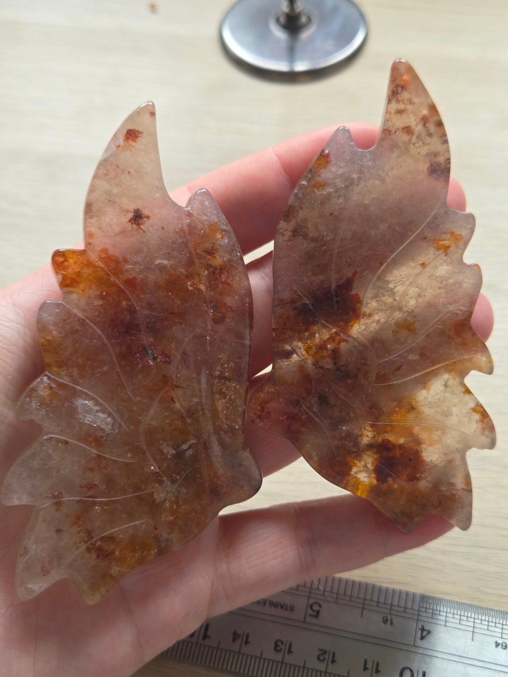 Fire quartz crystal Angel wings carving