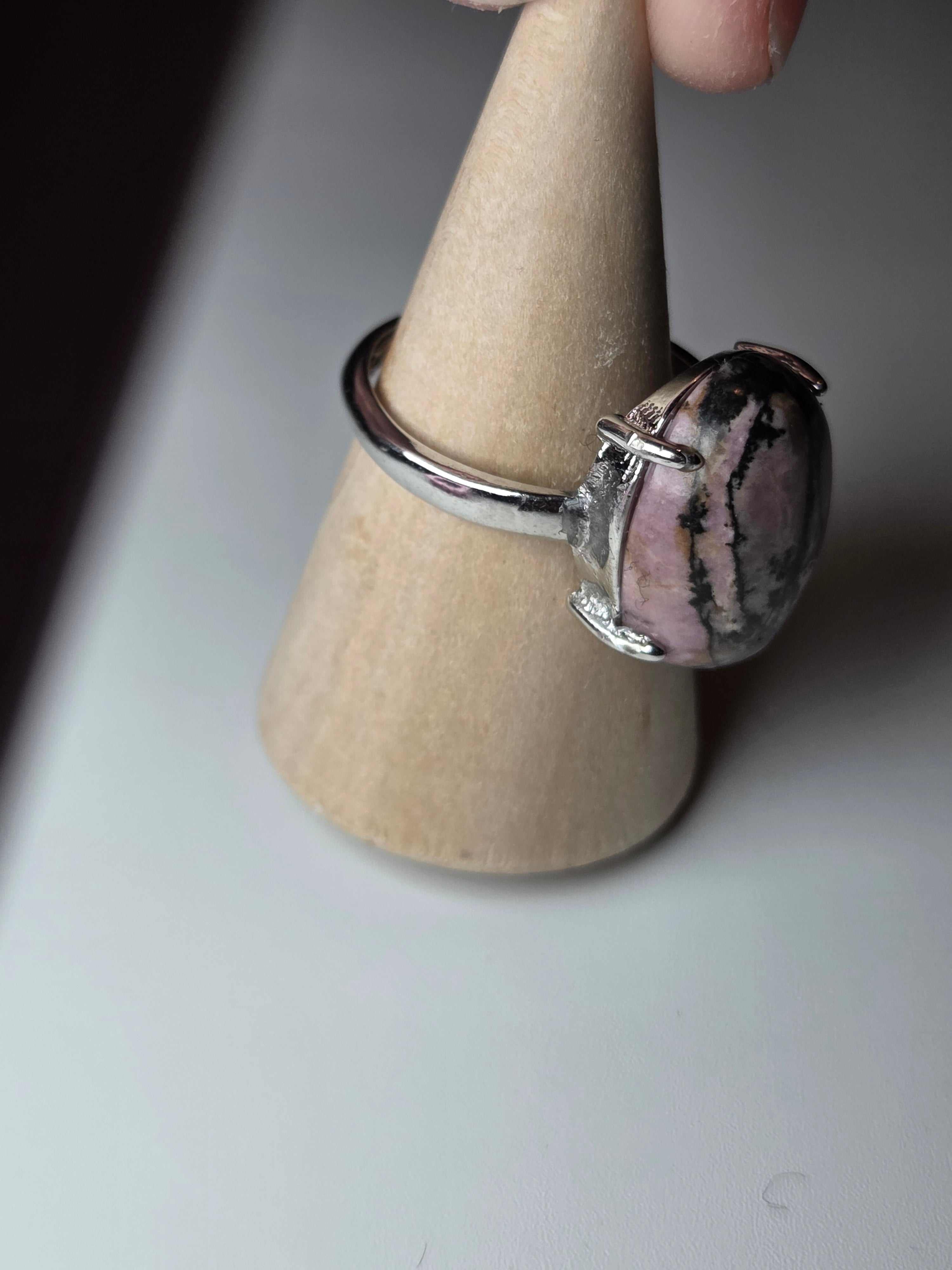 Rhodonite crystal adjustable ring