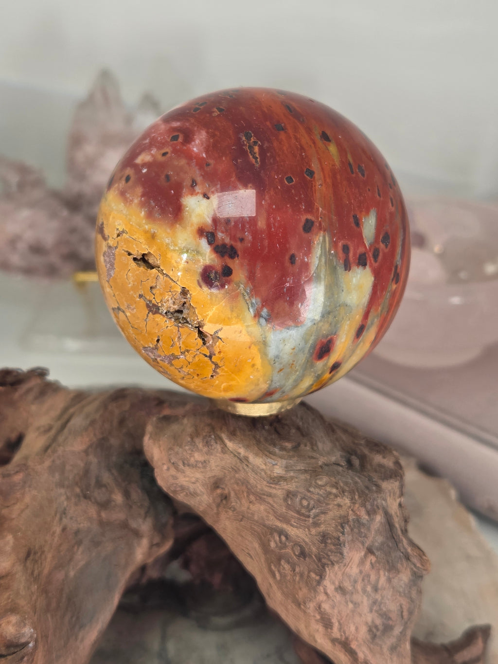 Petrified wood crystal sphere