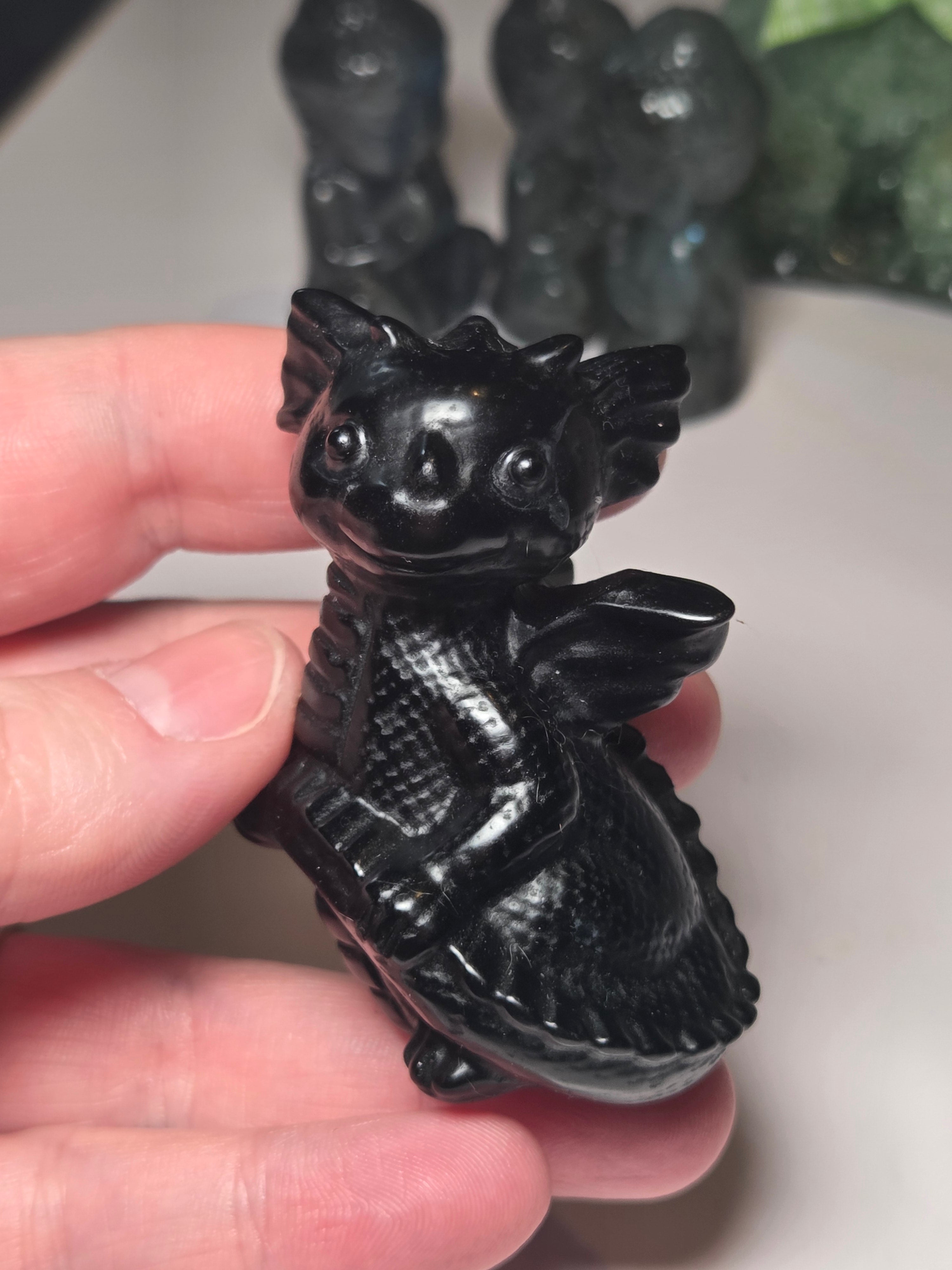 Opalite crystal dragon carving