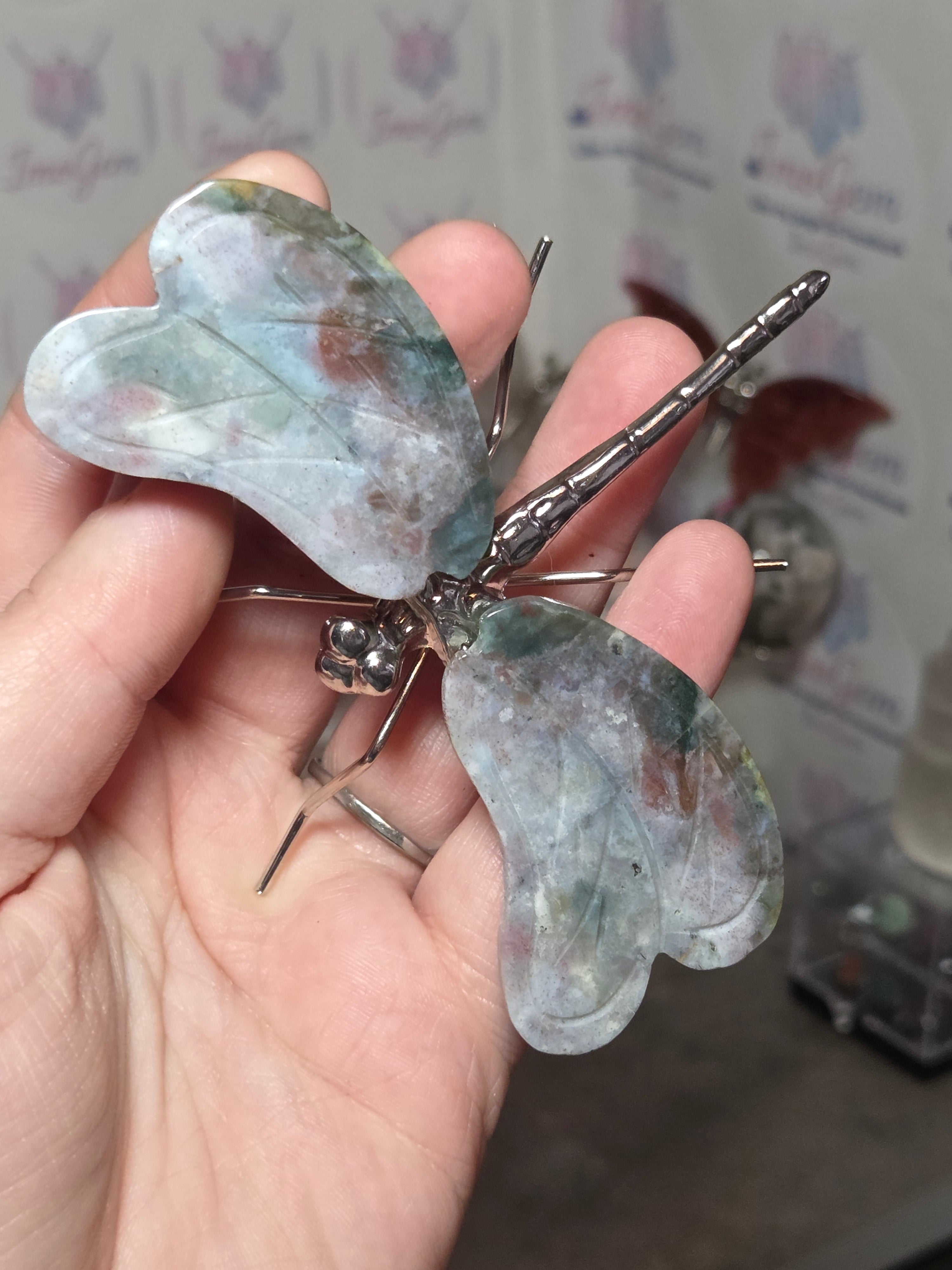 Ocean Jasper crystal dragonfly carving