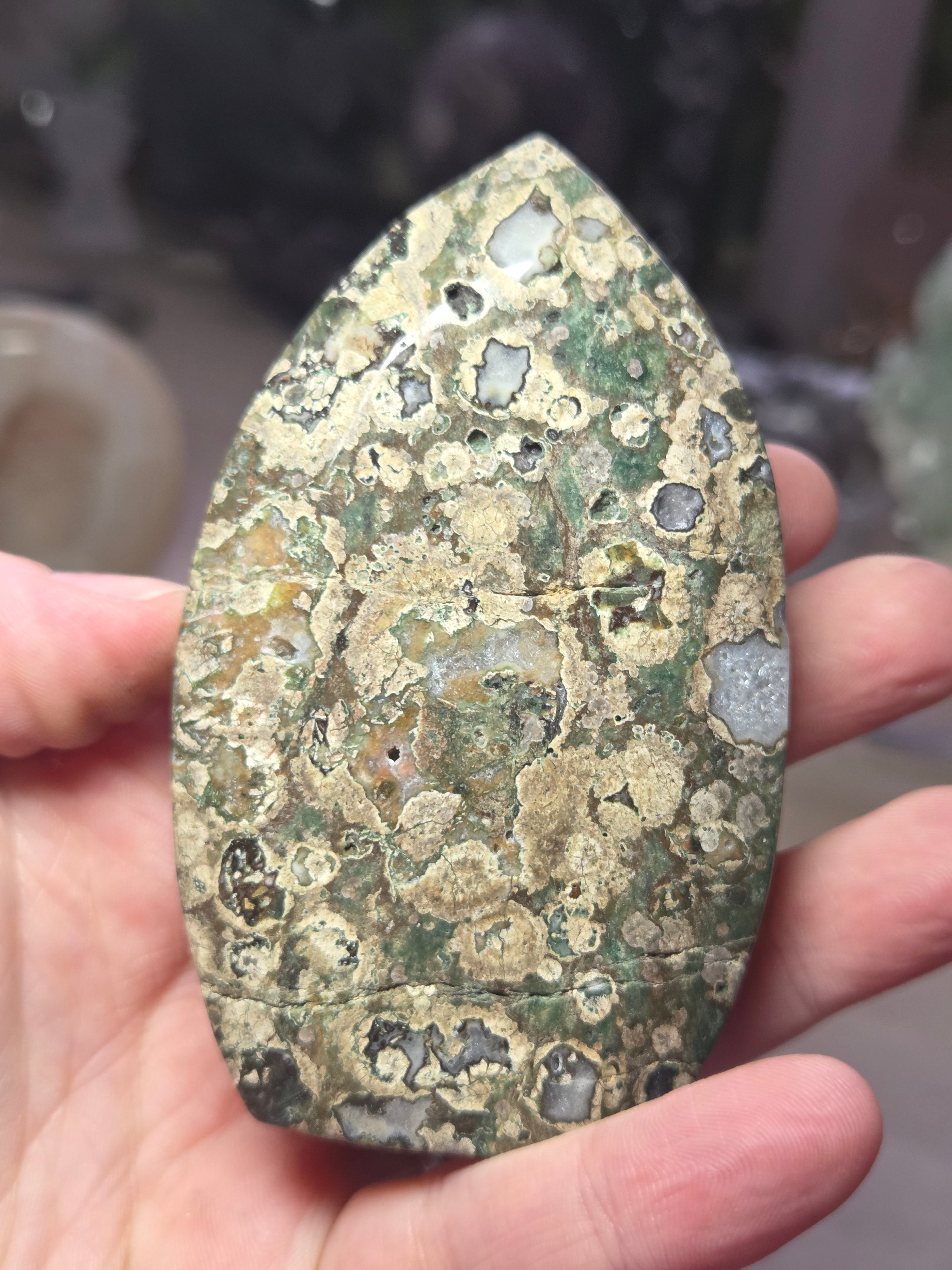 Green flower jasper crystal tear drop