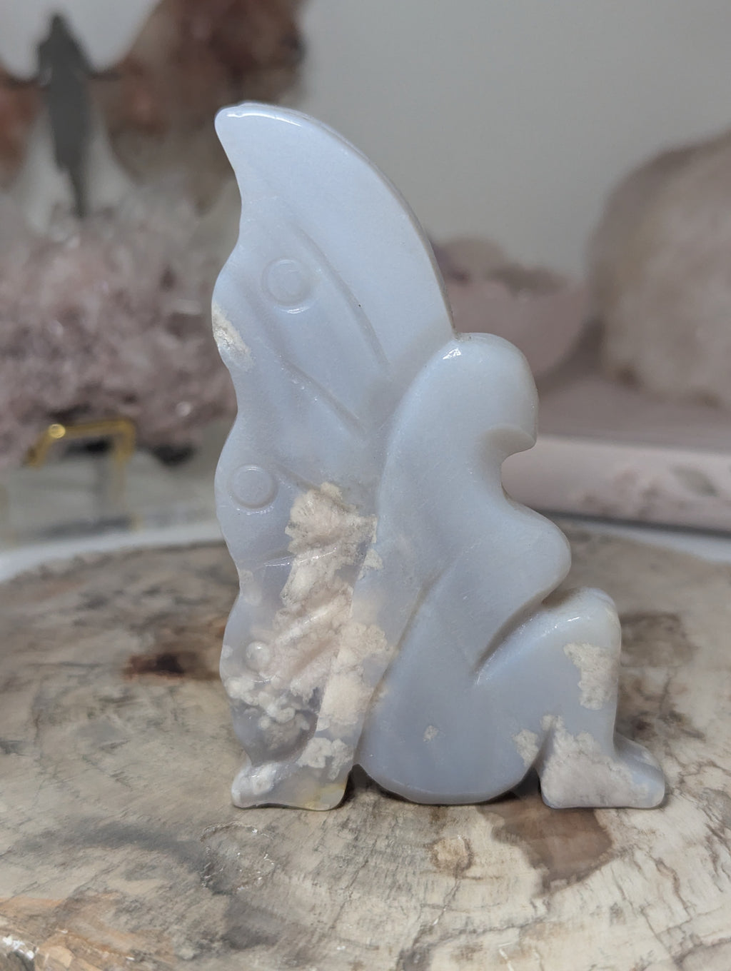 Blue flower agate crystal fairy carving
