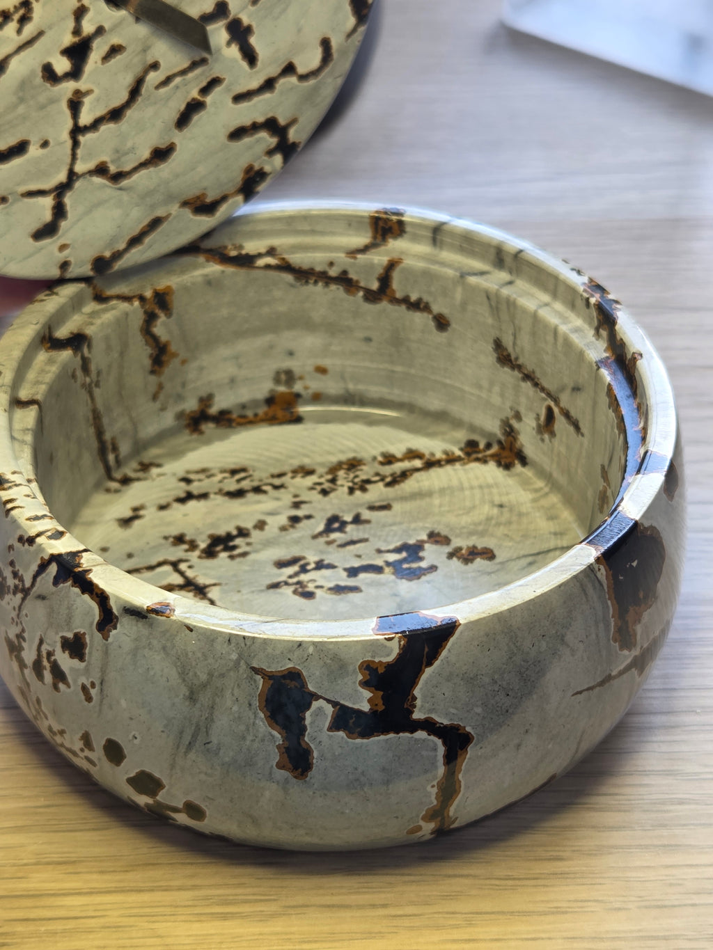 Picture Jasper crystal trinket dish with lid
