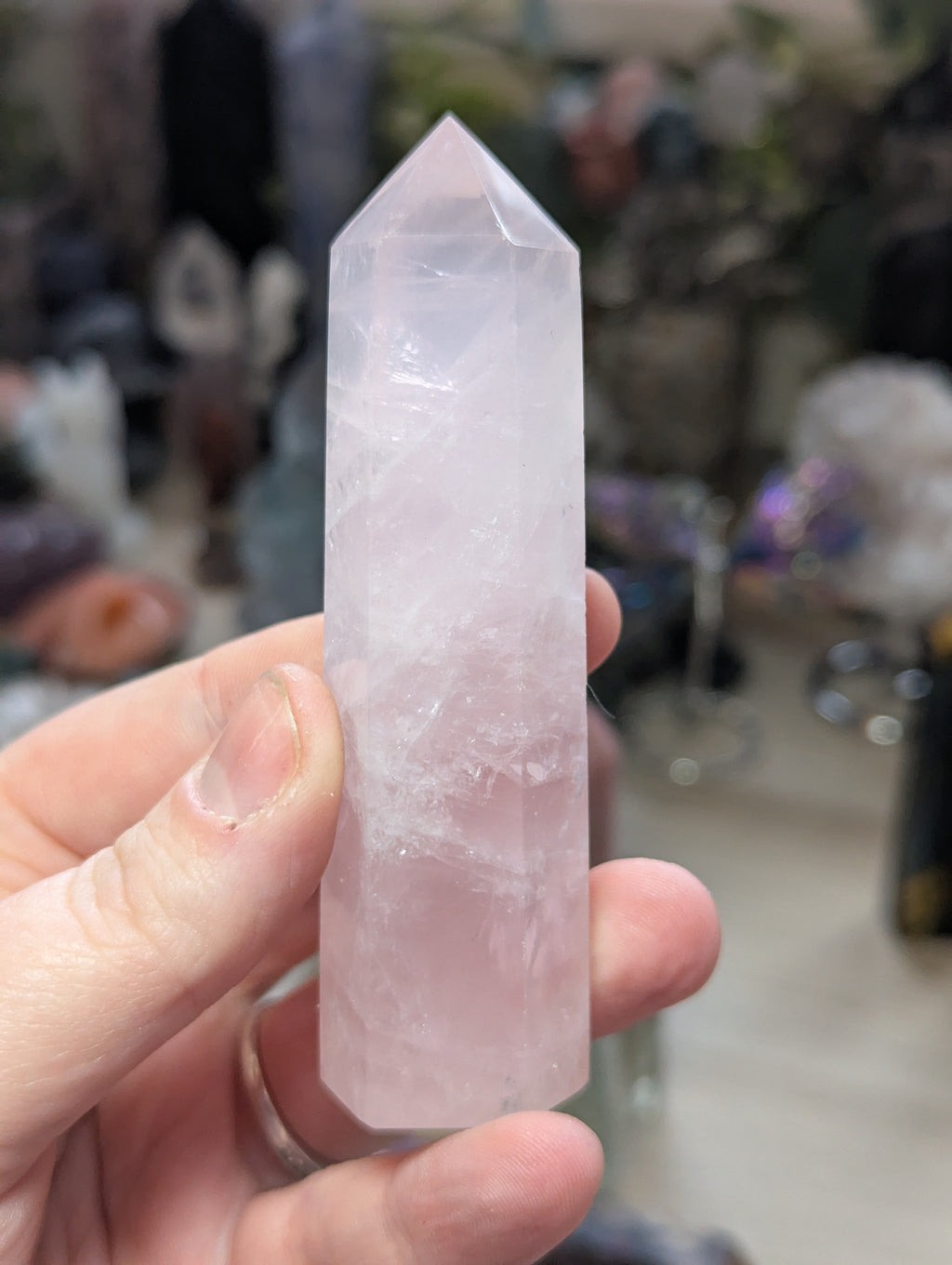 Rose quartz crystal tower