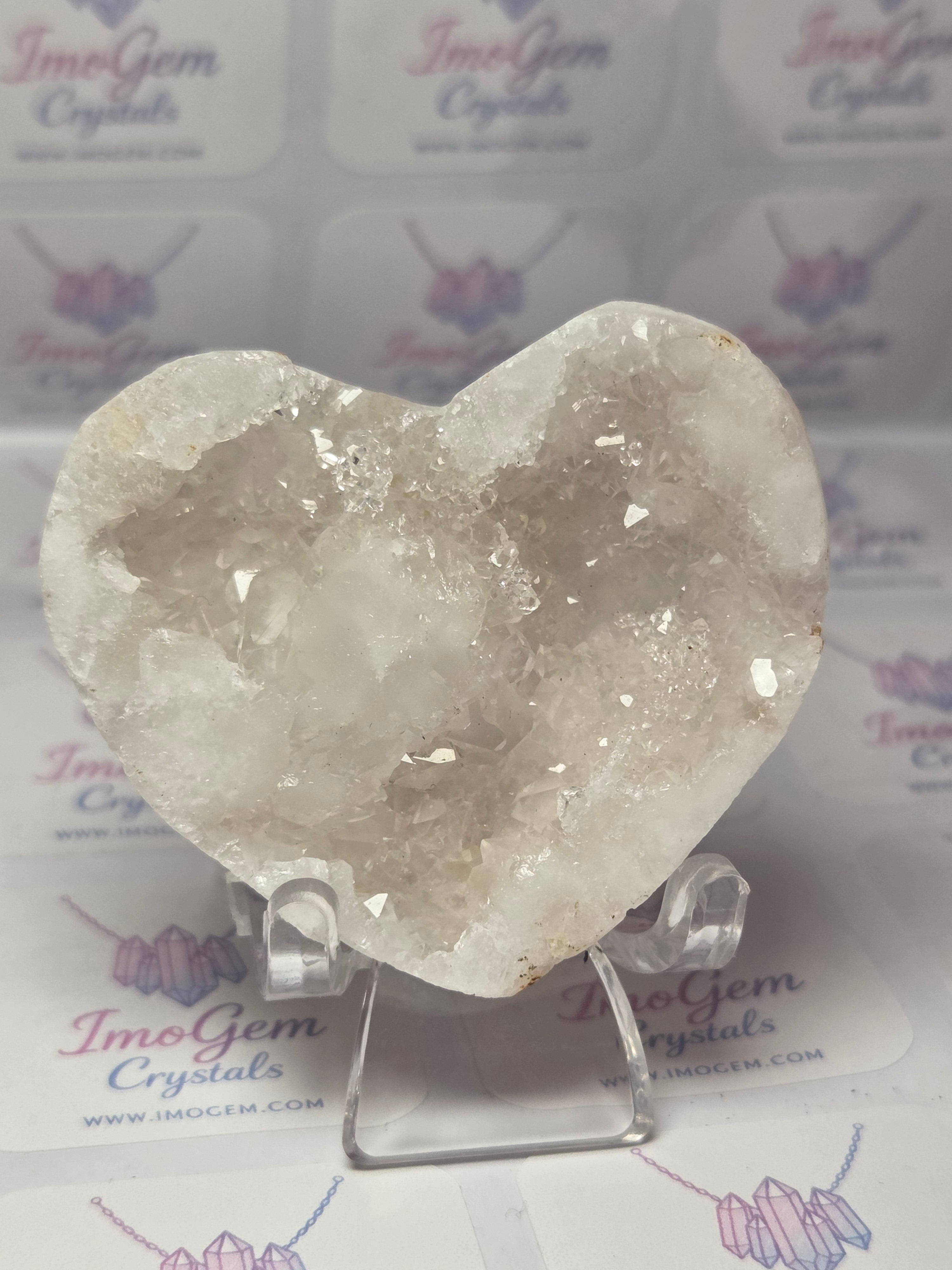 Clear quartz crystal Geode heart carving