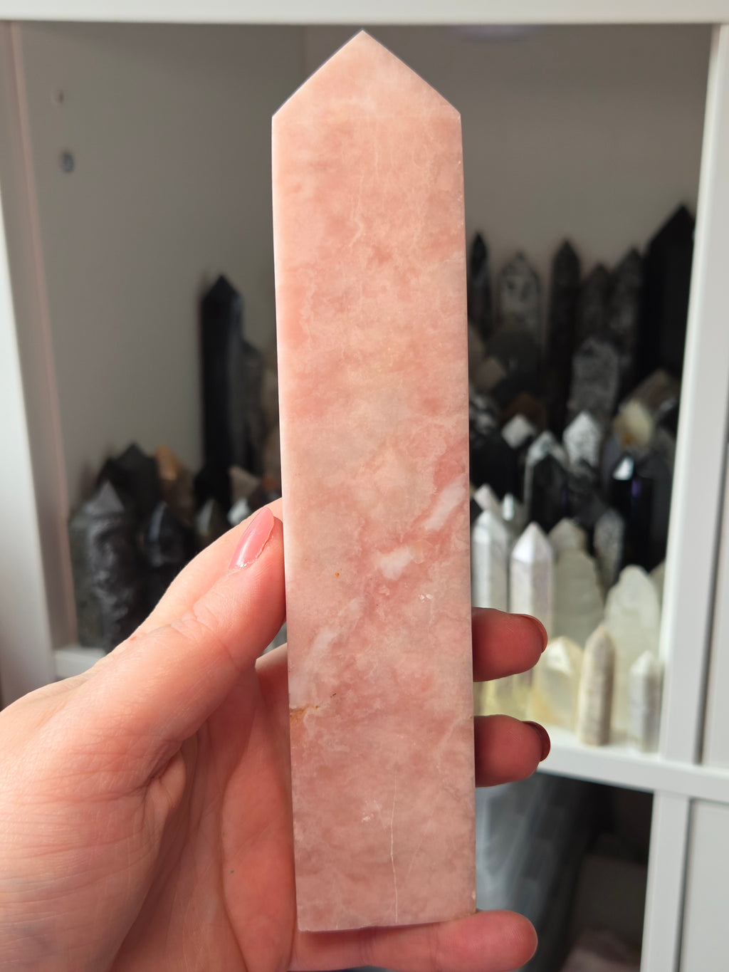 Large pink opal crystal tower