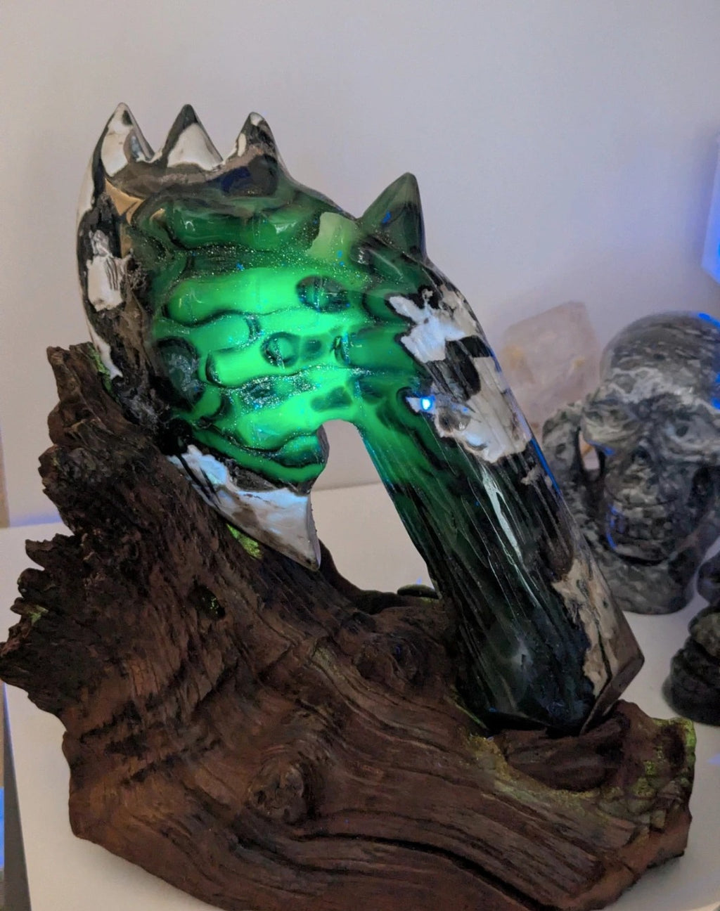 Amazing volcano Agate crystal Axe with custom stand - 30% off on checkout