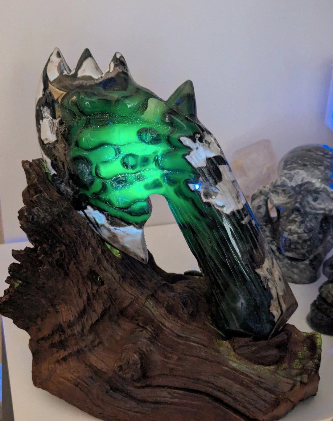 Amazing volcano Agate crystal Axe with custom stand - 30% off on checkout