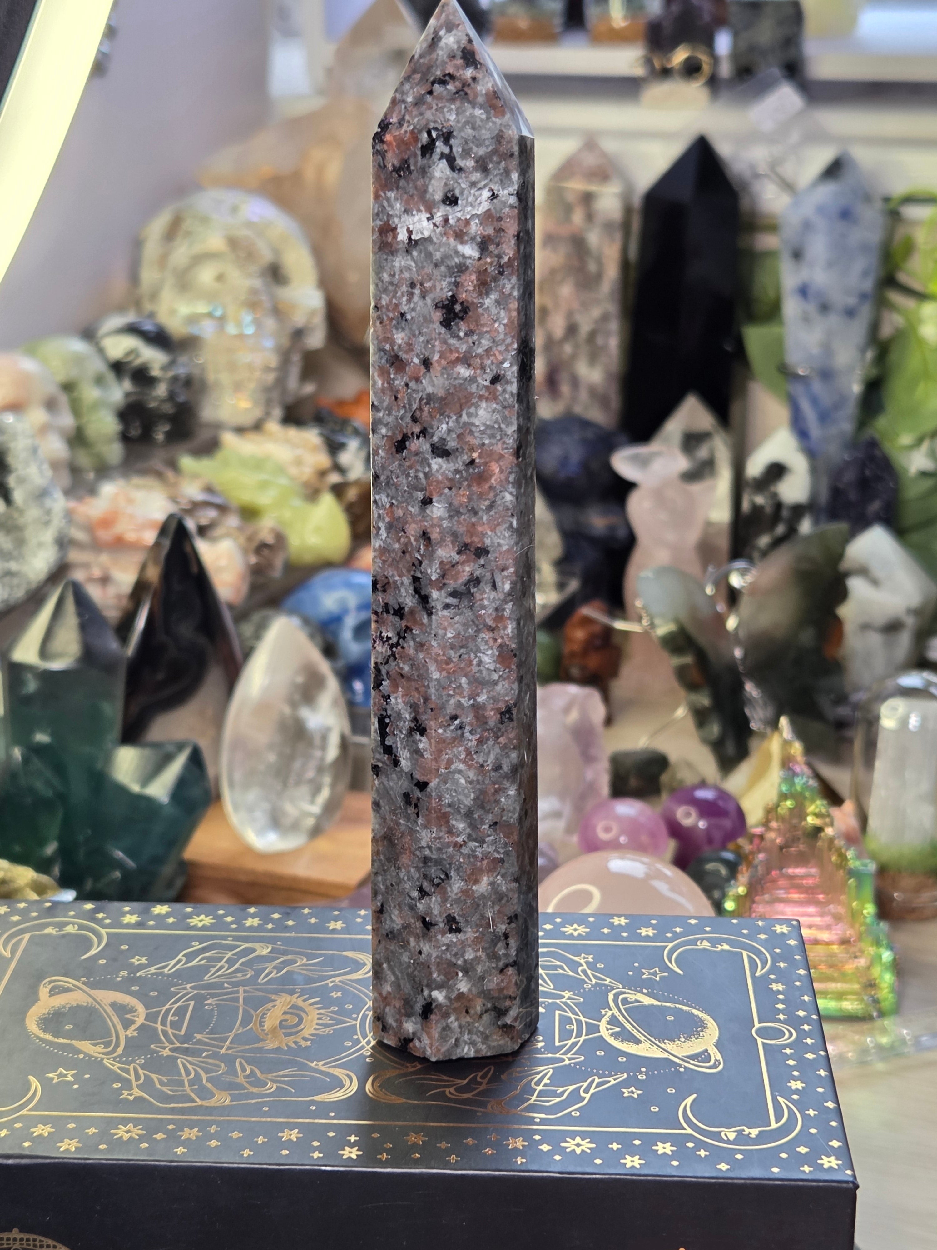 Large Yooperlite crystal tower with orange Uv