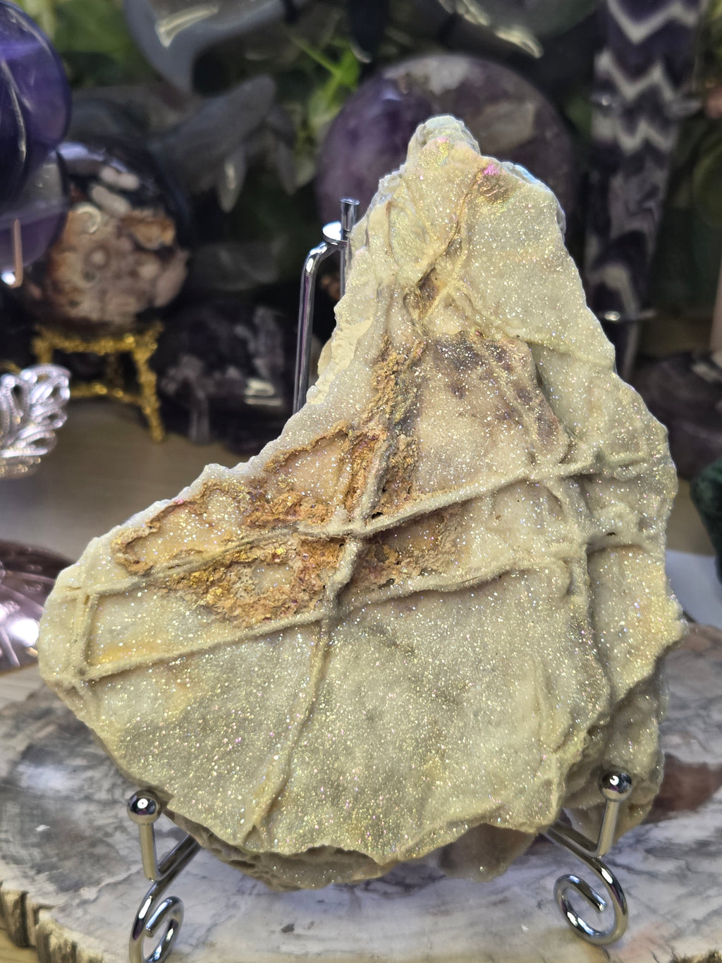 Aura Sphelerite crystal slice with stand