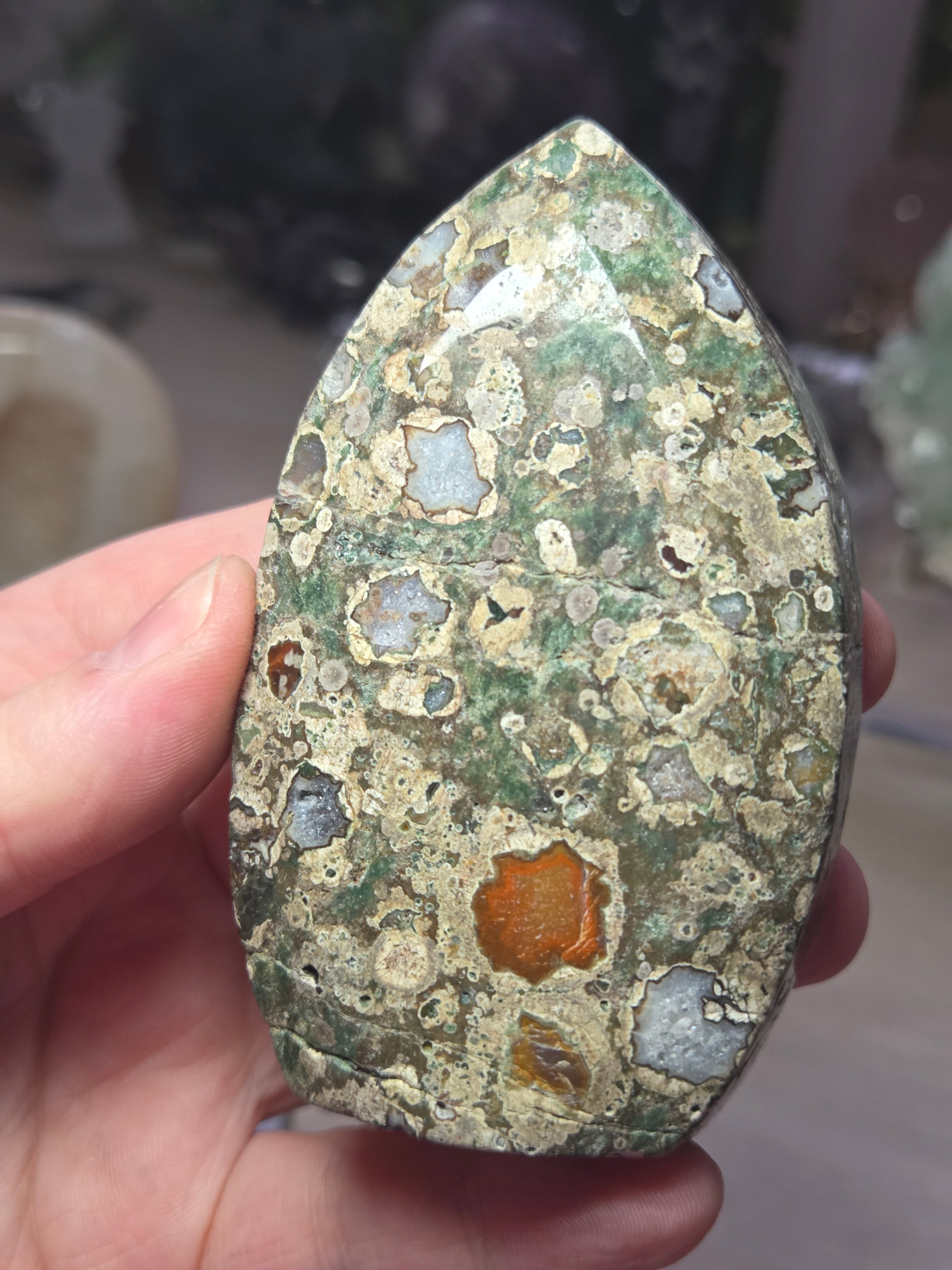 Green flower jasper crystal tear drop