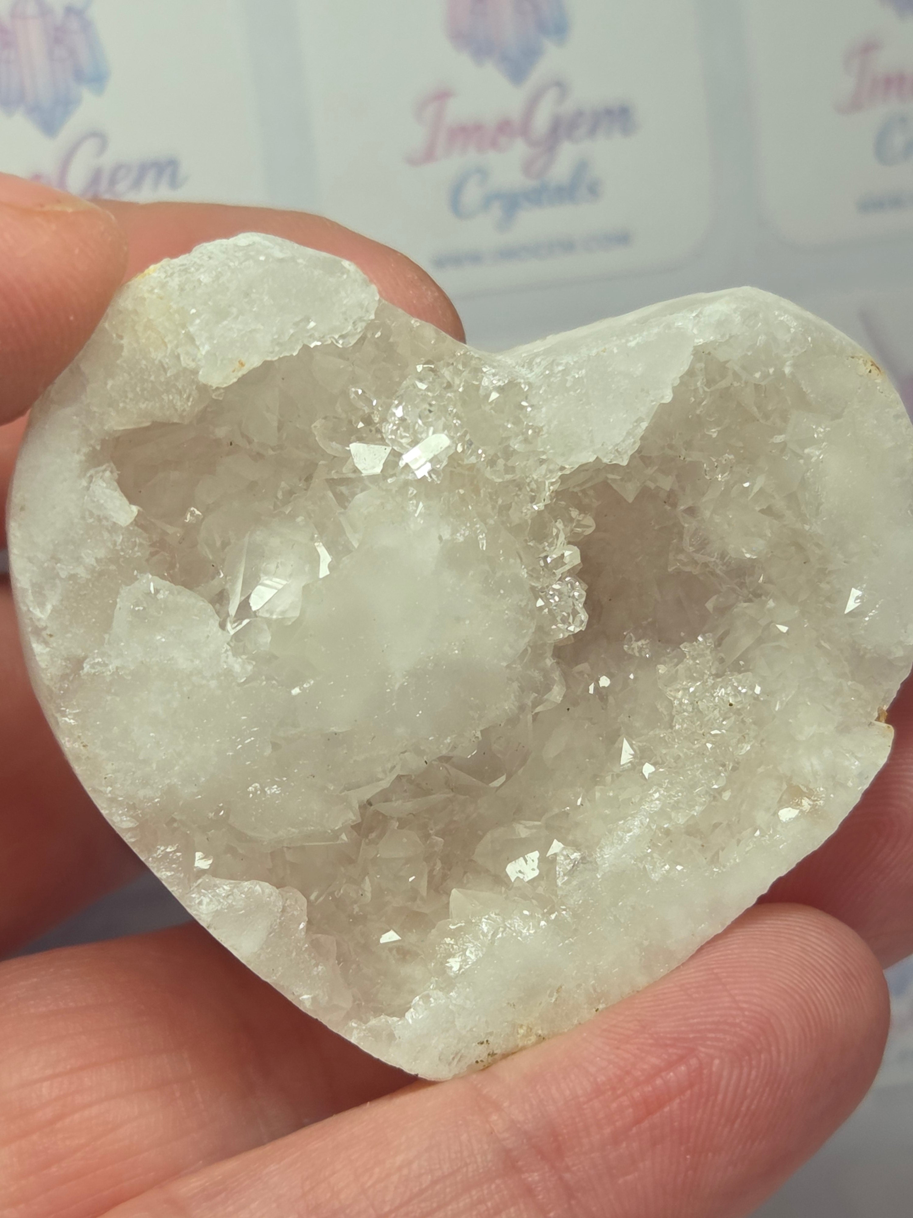 Clear quartz crystal Geode heart carving