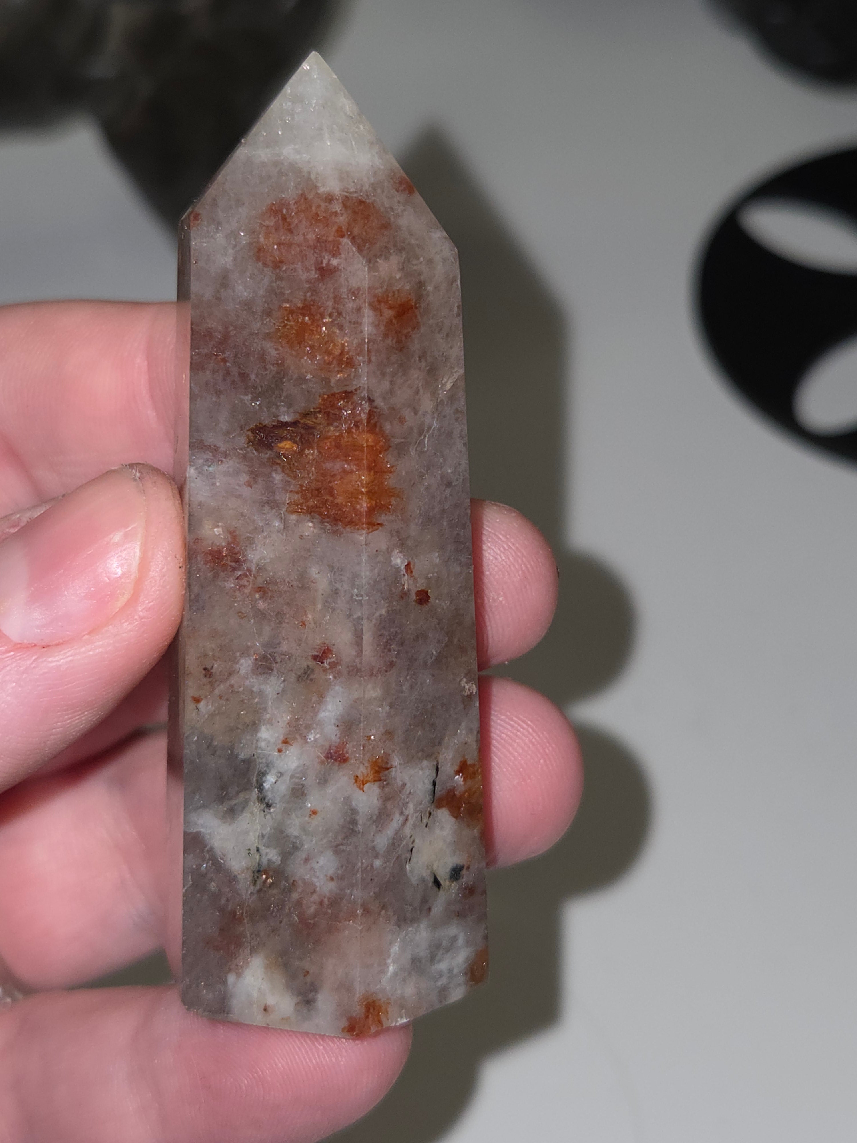 Sunstone in fire quartz crystal tower