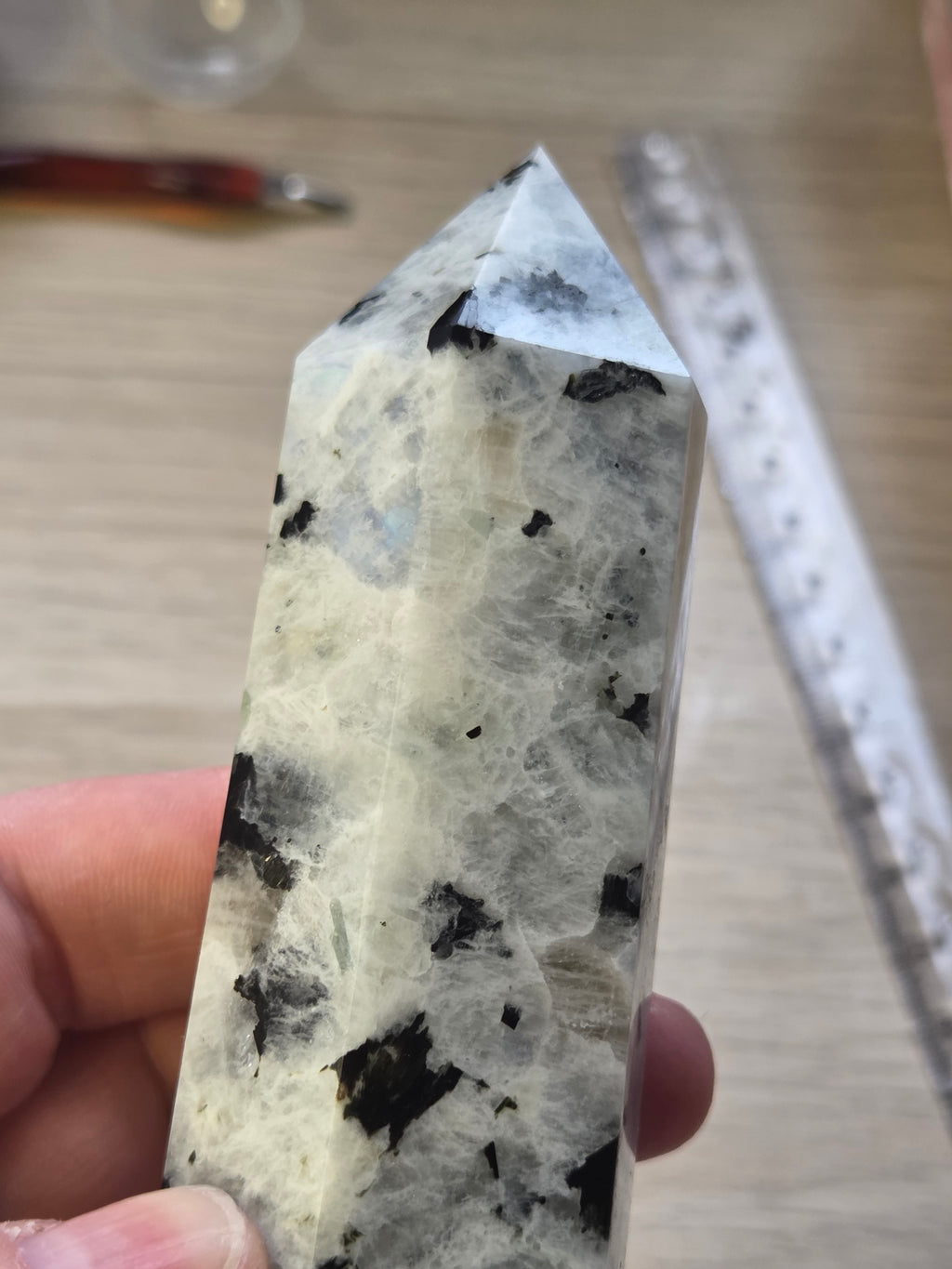 Rainbow moonstone crystal tower carving