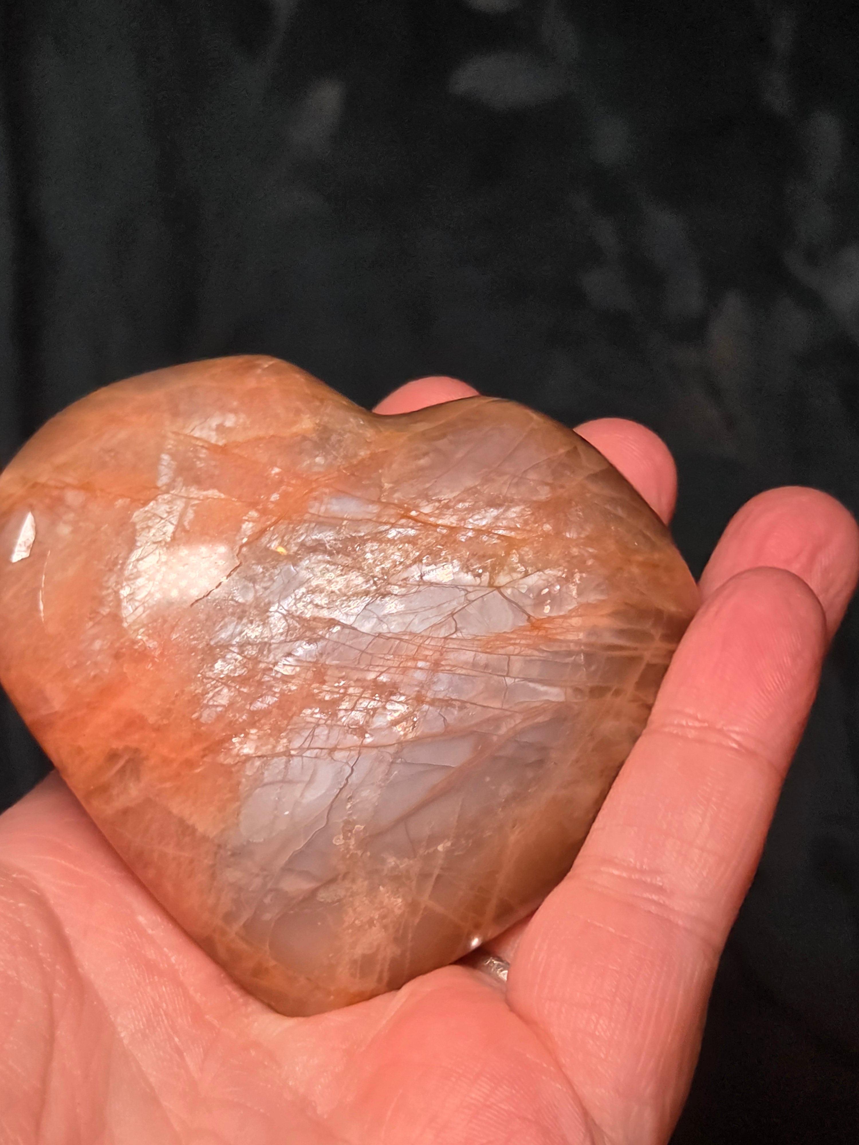 Puffey moonstone crystal heart carving
