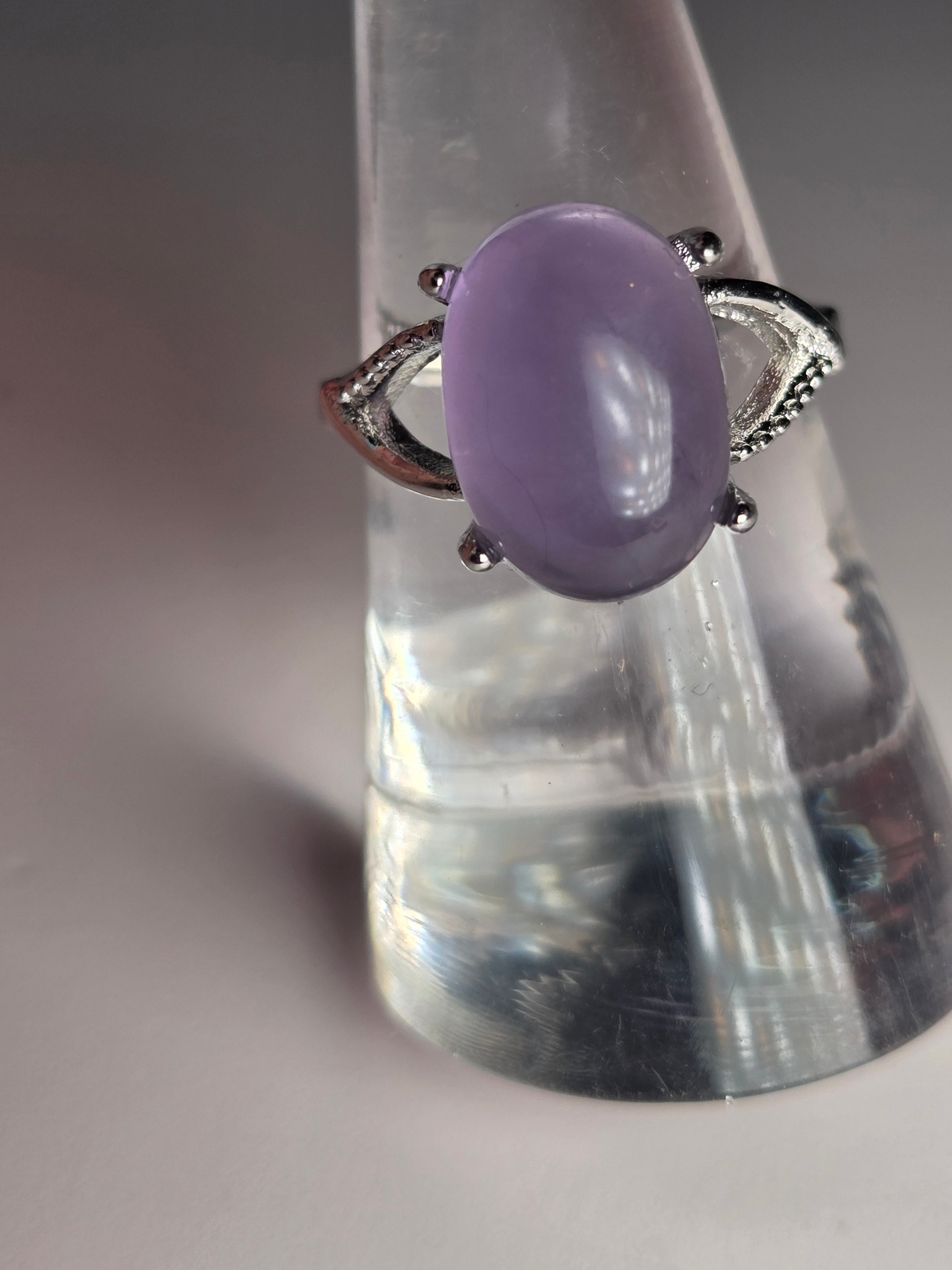Purple flourite crystal adjustable ring stainless steel