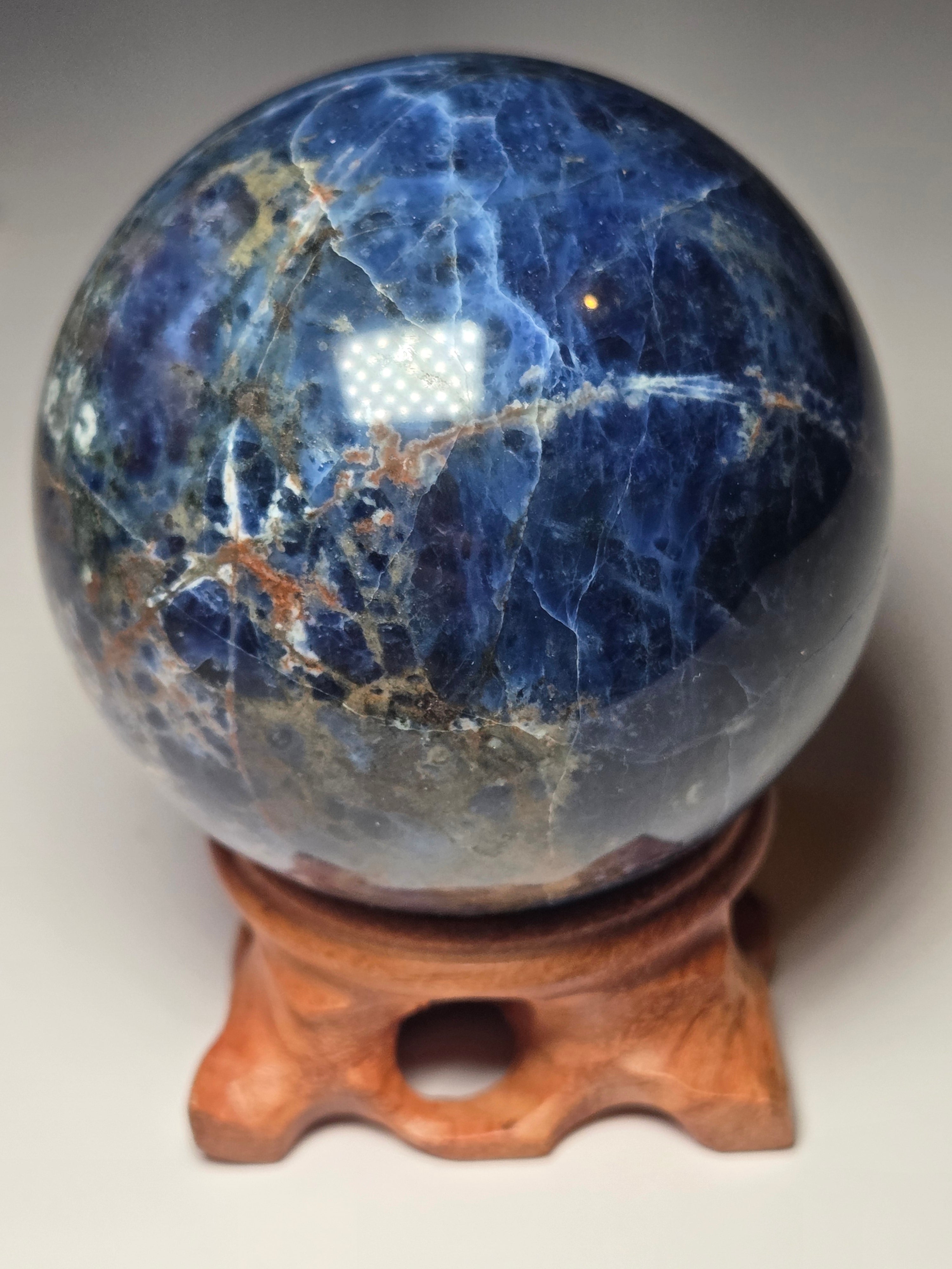 Large sodalite crystal Sphere with stand