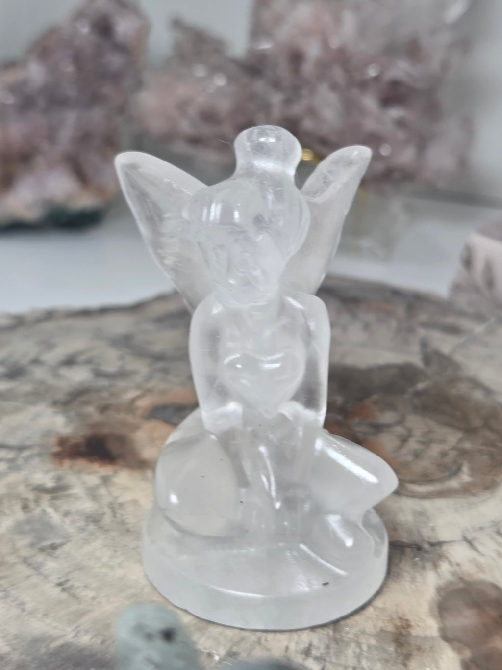 Clear quartz crystal Tinkabell carving