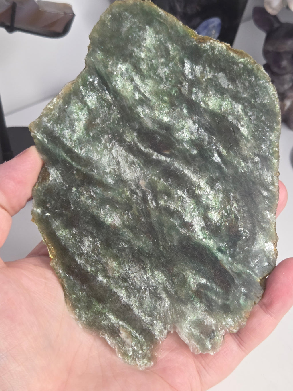 Amazing  Green Mica crystal slice with stand