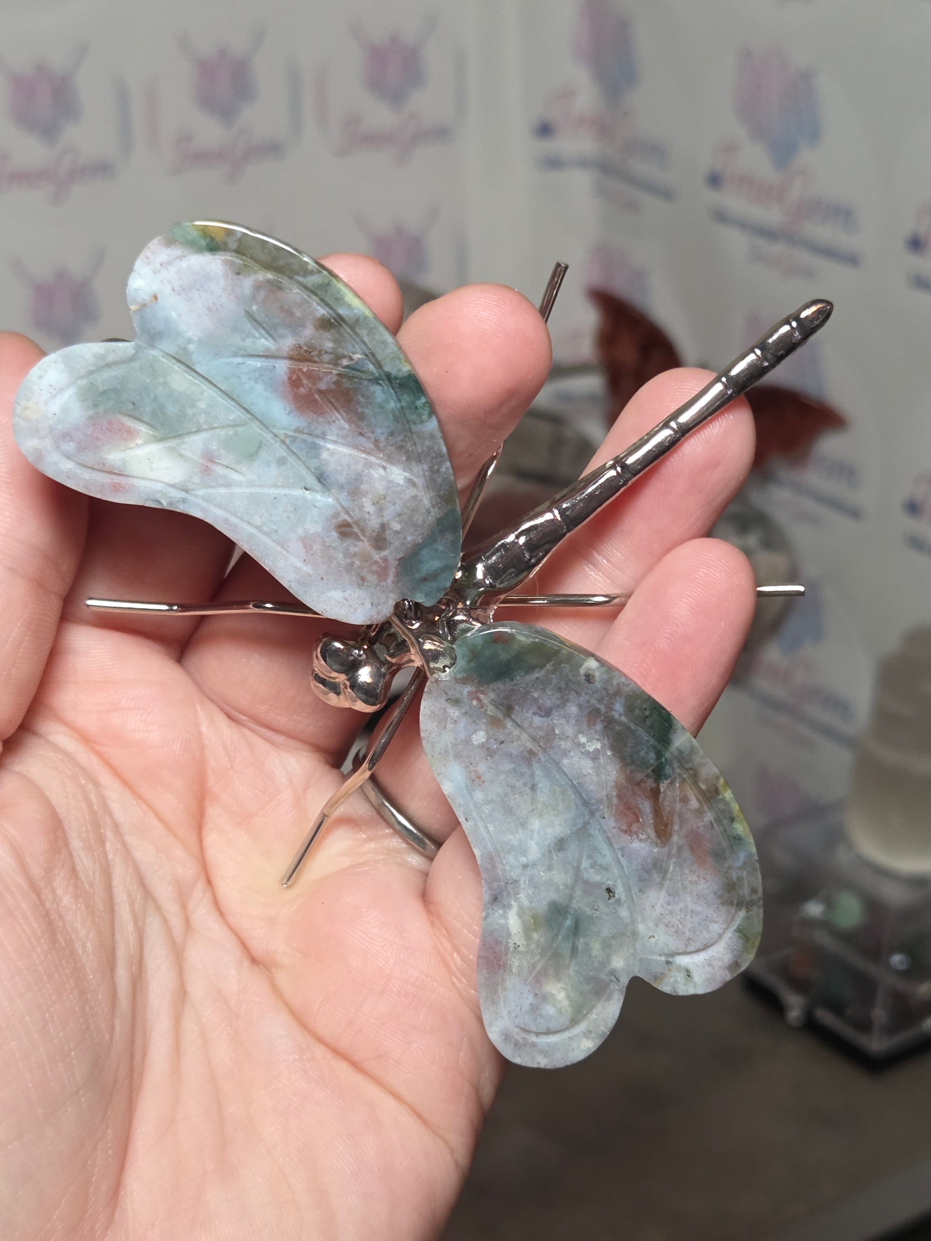 Ocean Jasper crystal dragonfly carving