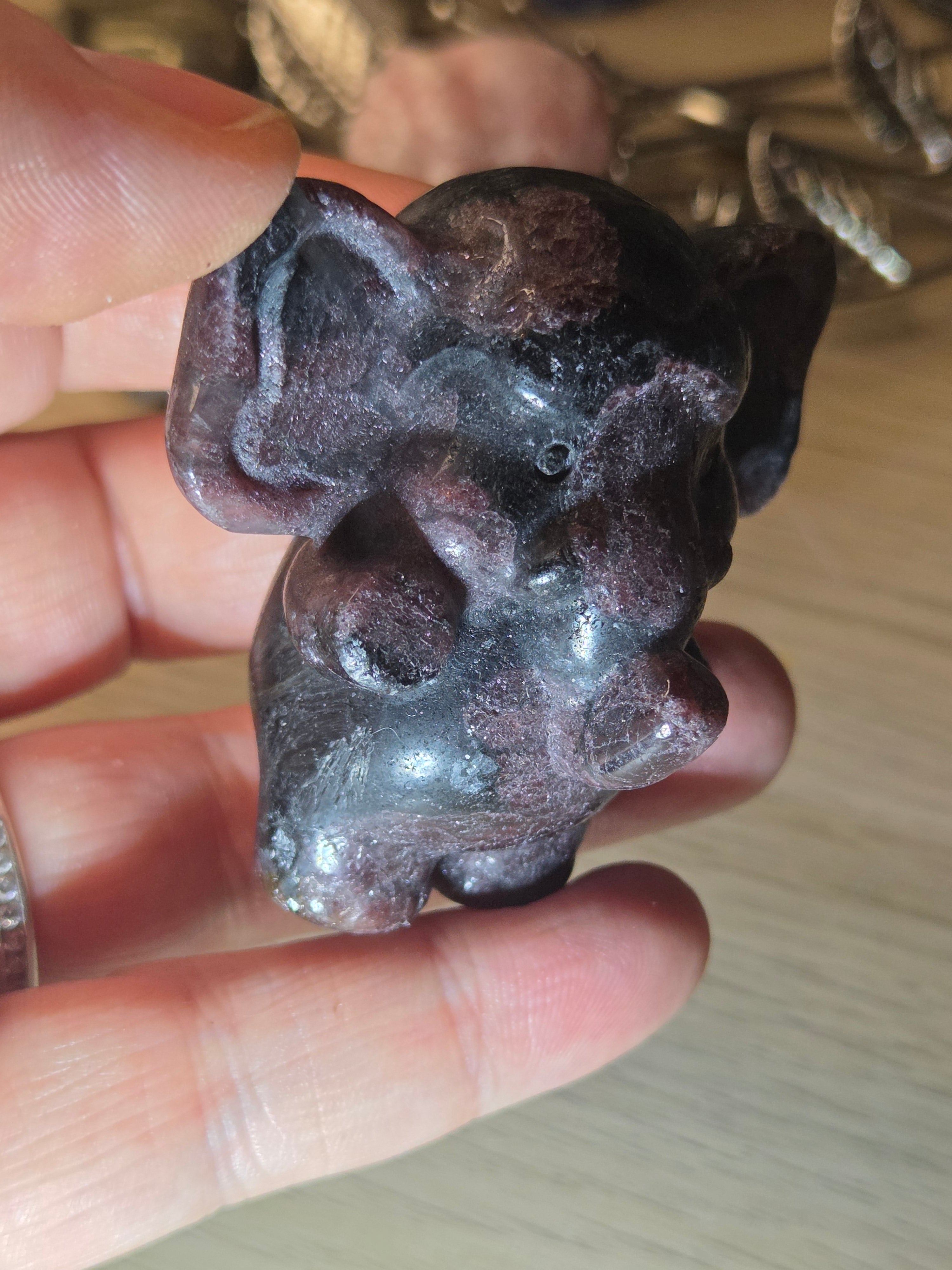Garnet crystal Elephant carving