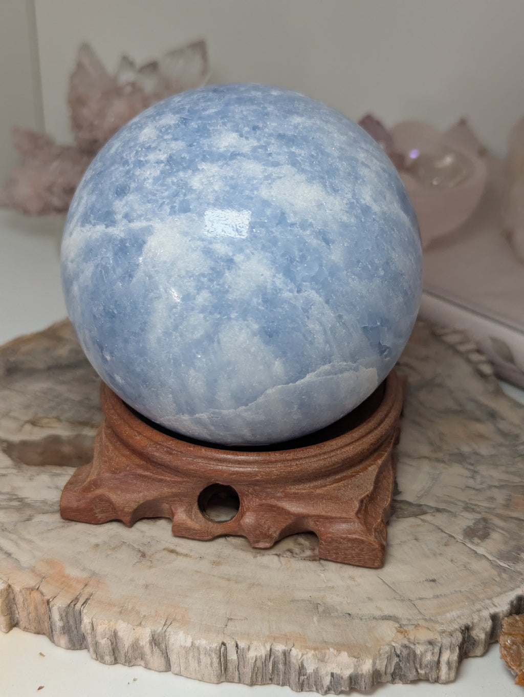 Large celecite crystal sphere