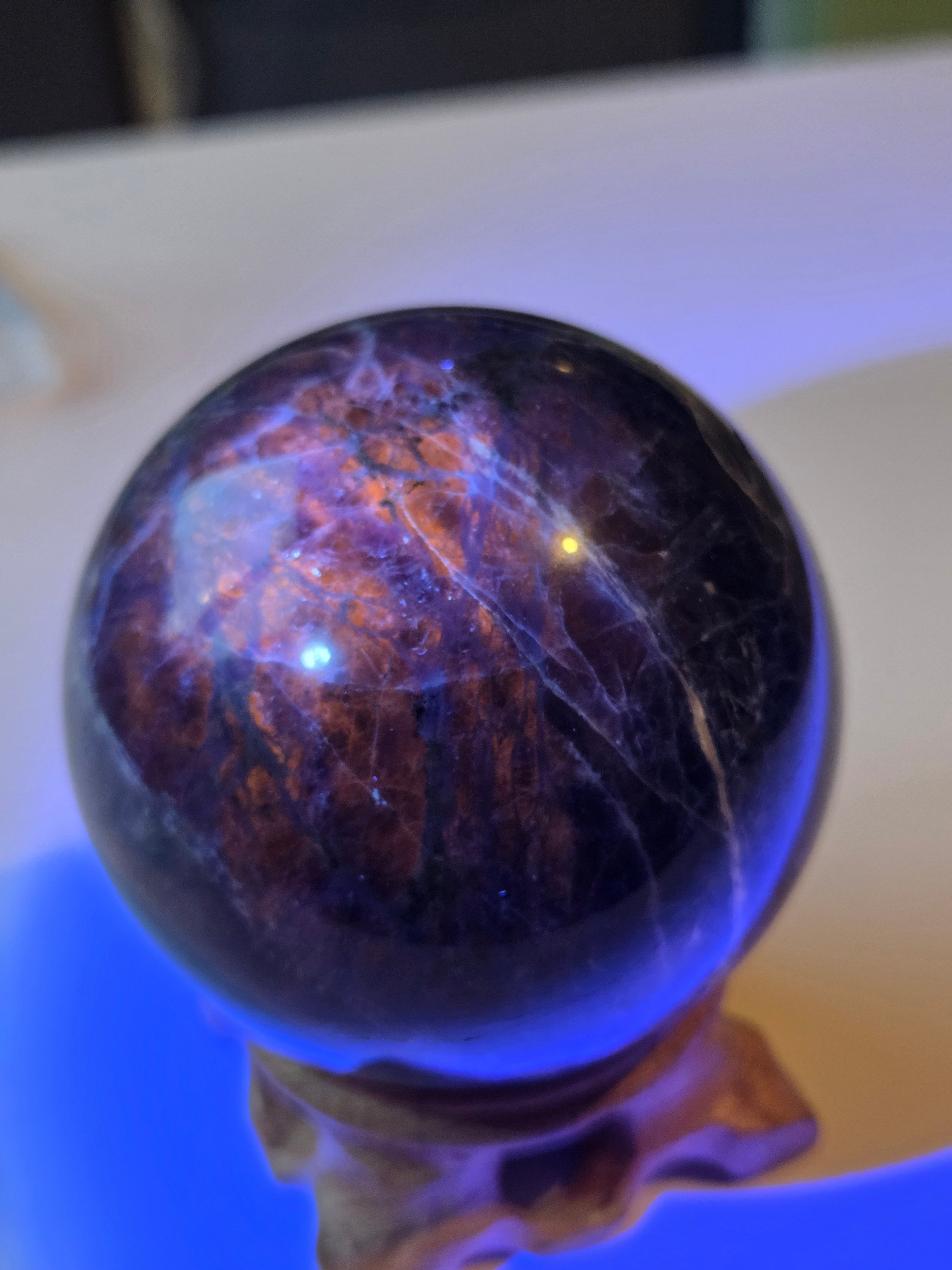 Large sodalite crystal Sphere with stand