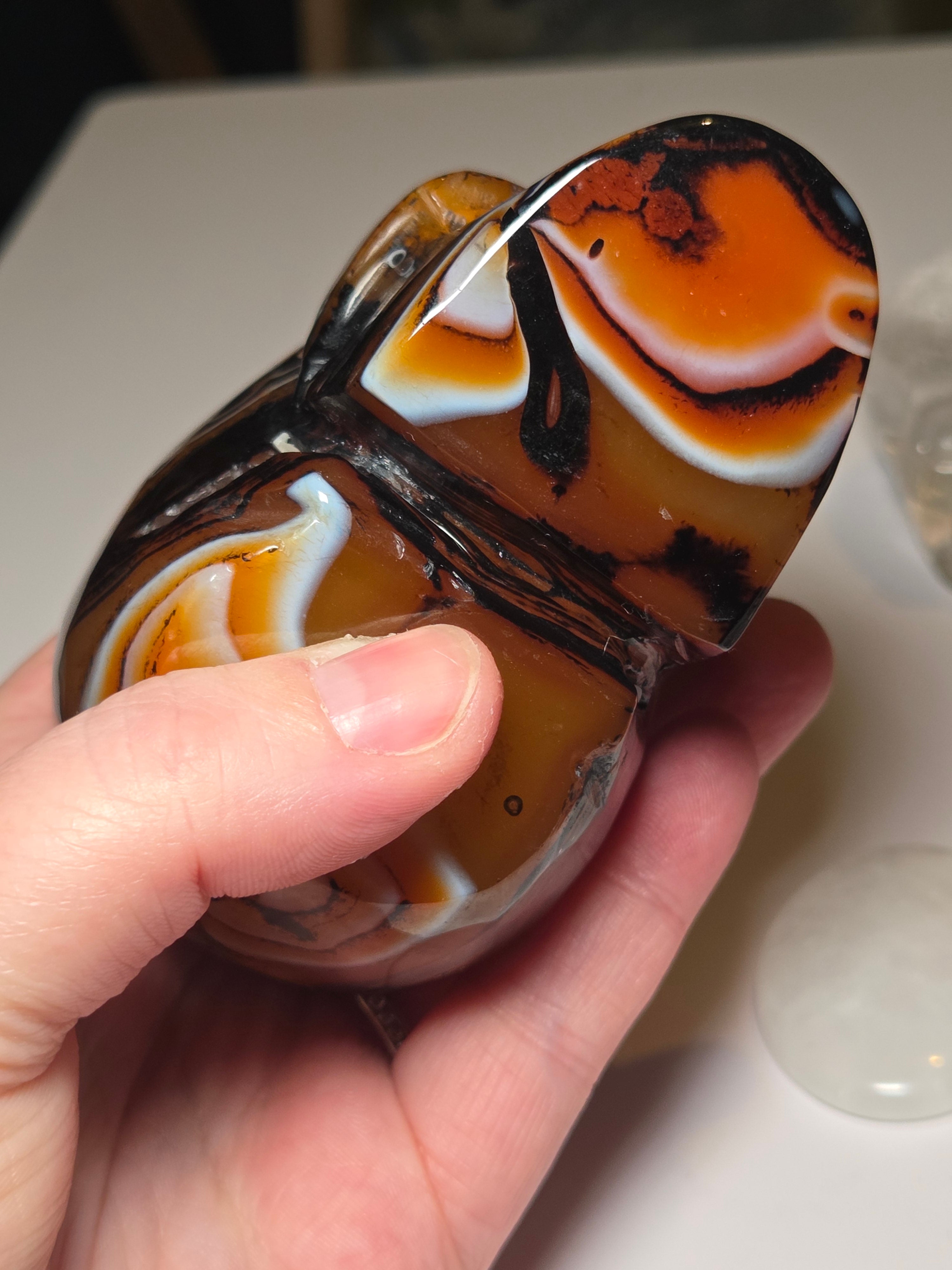Large Sardonyx crystal skull carving