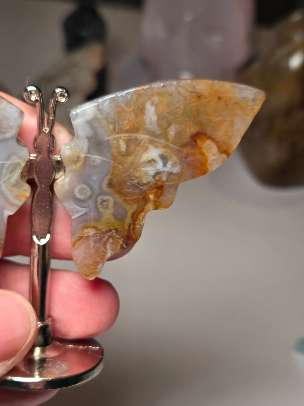 Red moss agate crystal butterfly carving