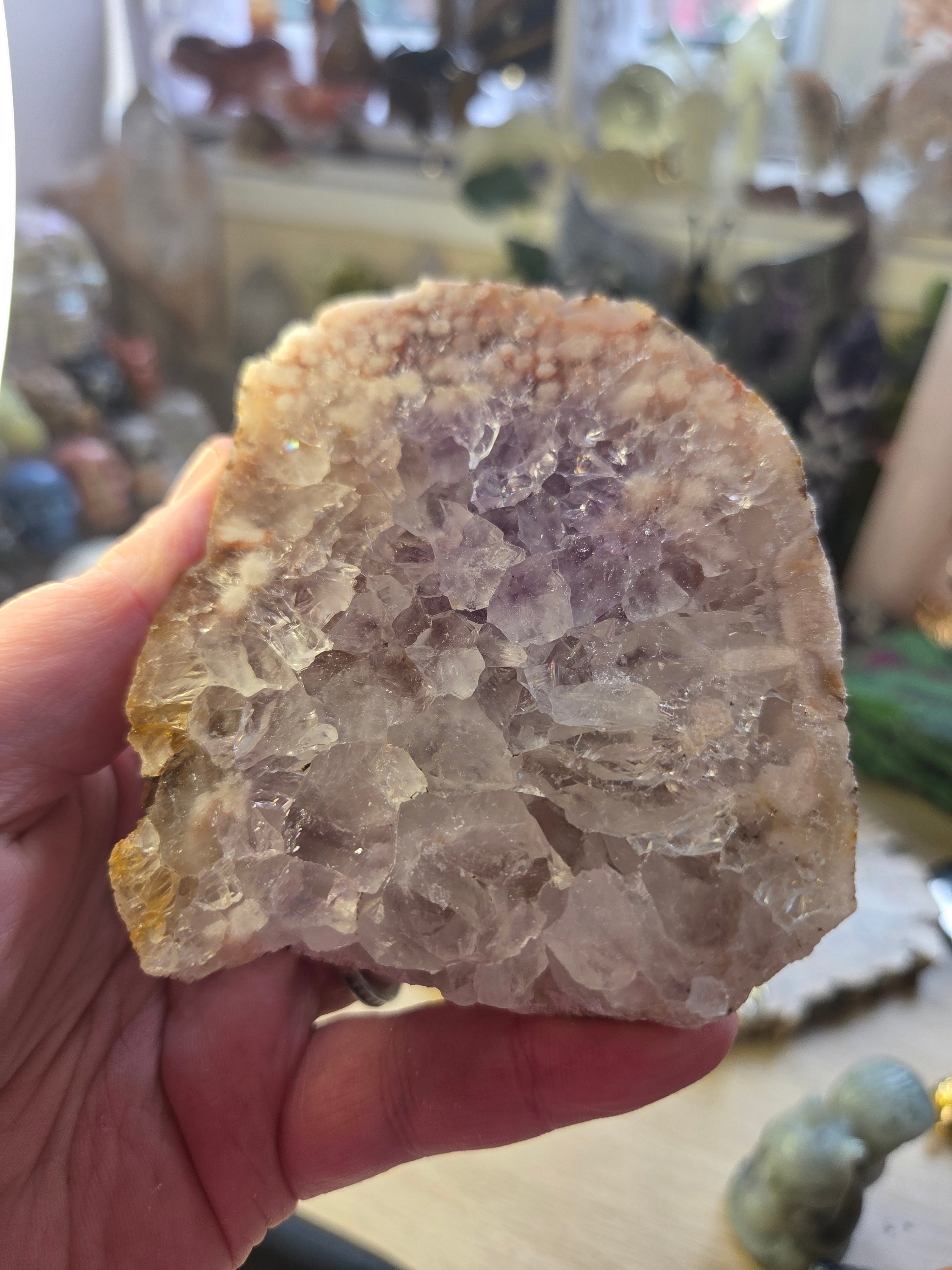 Pink amethyst crystal slice