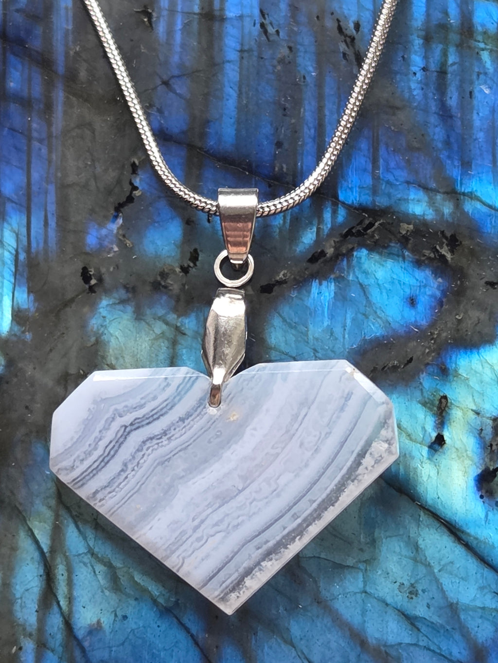 Blue lace  agate crystal handmade  necklace