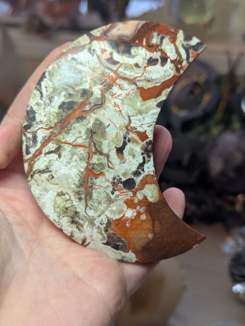 Money agate crystal moon with Stand UV reactive